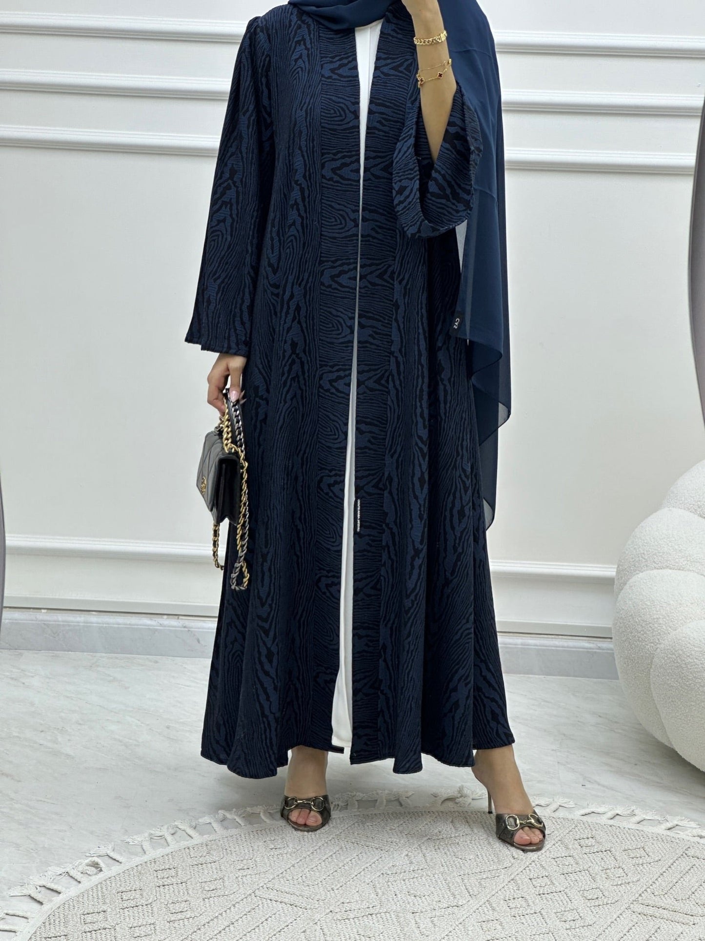 C Swirl Bisht Budget Blue Abaya