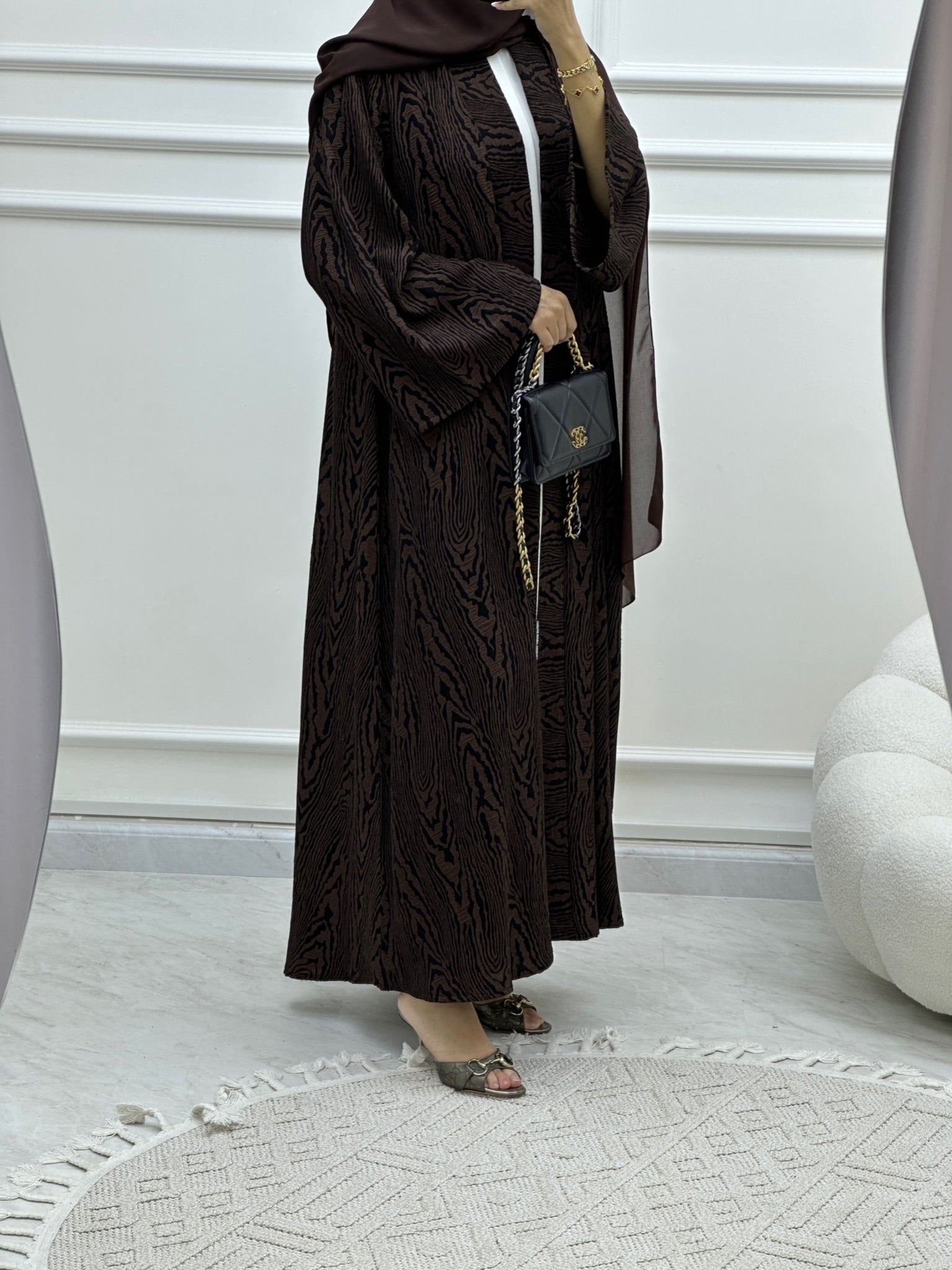 C Swirl Bisht Budget Brown Abaya