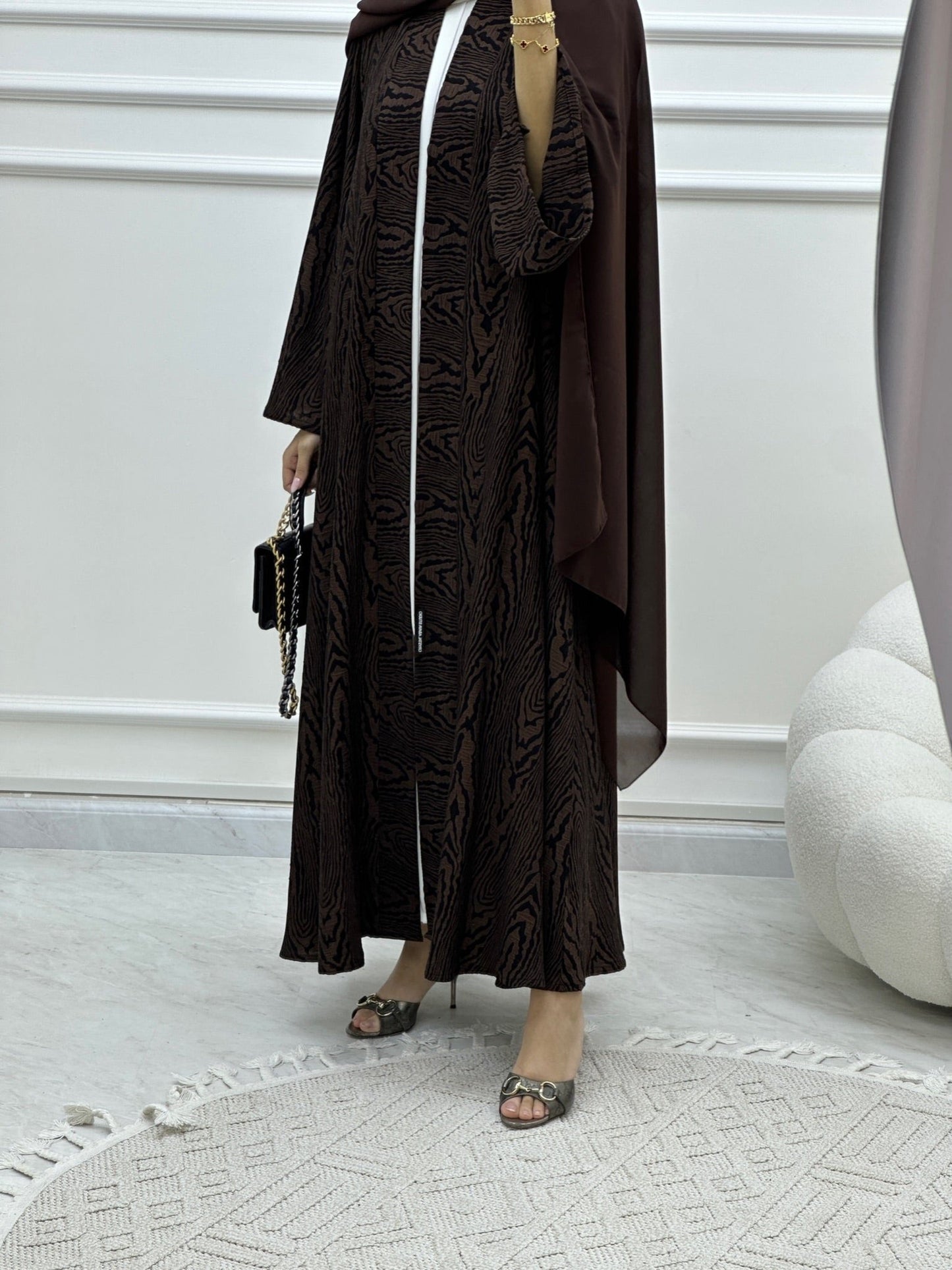 C Swirl Bisht Budget Brown Abaya