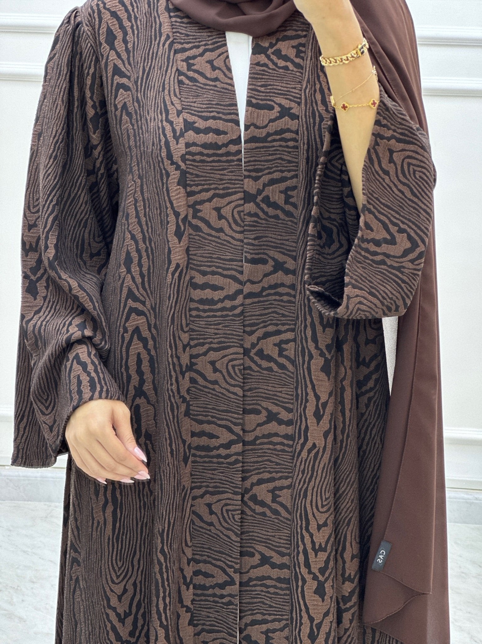 C Swirl Bisht Budget Brown Abaya