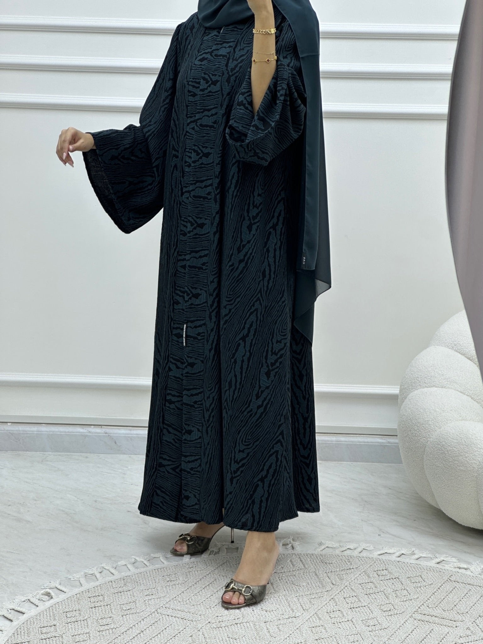 C Swirl Bisht Budget Teal Abaya