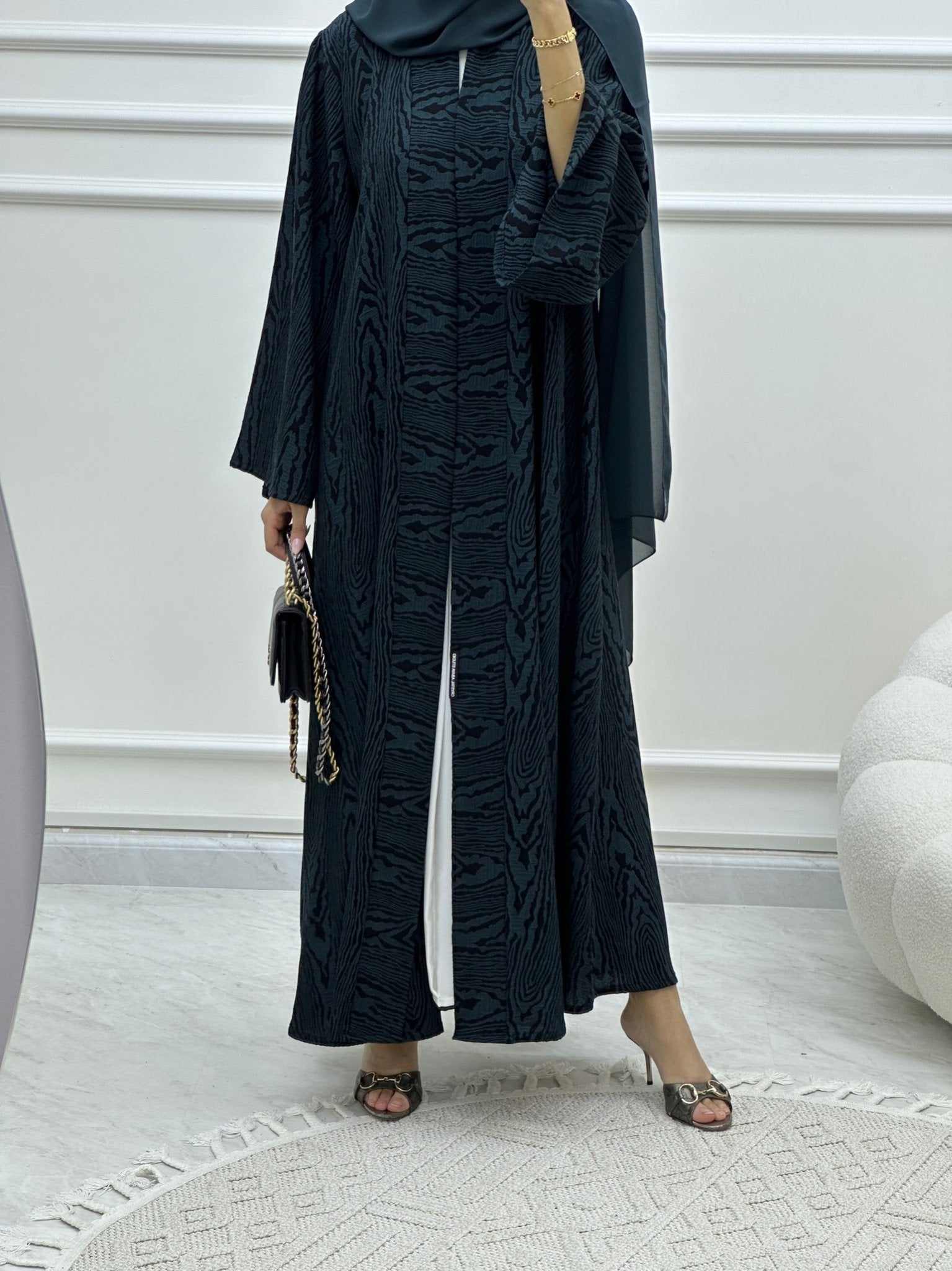 C Swirl Bisht Budget Teal Abaya