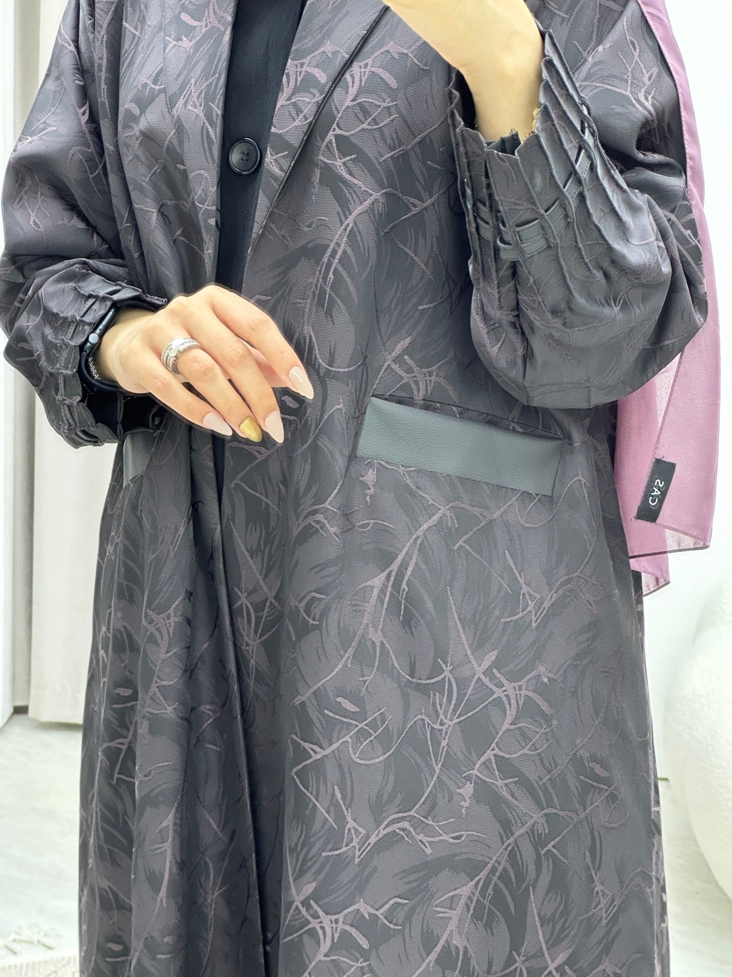 C Swirl Print Purple Coat Abaya