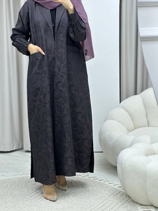 C Swirl Print Purple Coat Abaya