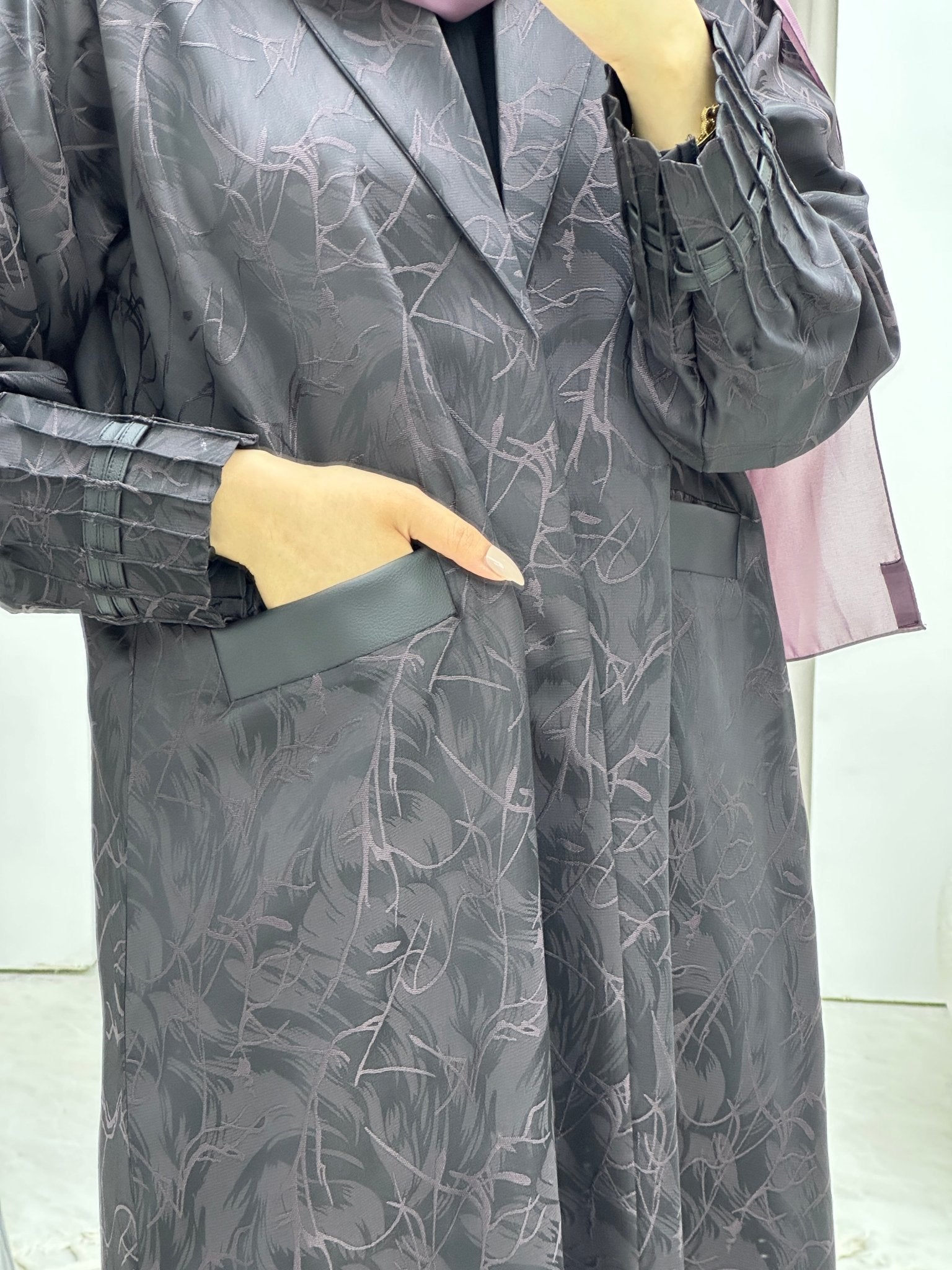 C Swirl Print Purple Coat Abaya