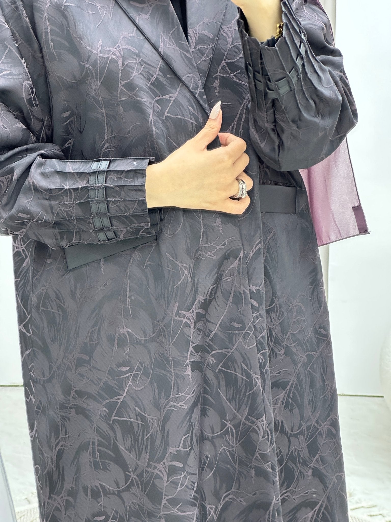 C Swirl Print Purple Coat Abaya