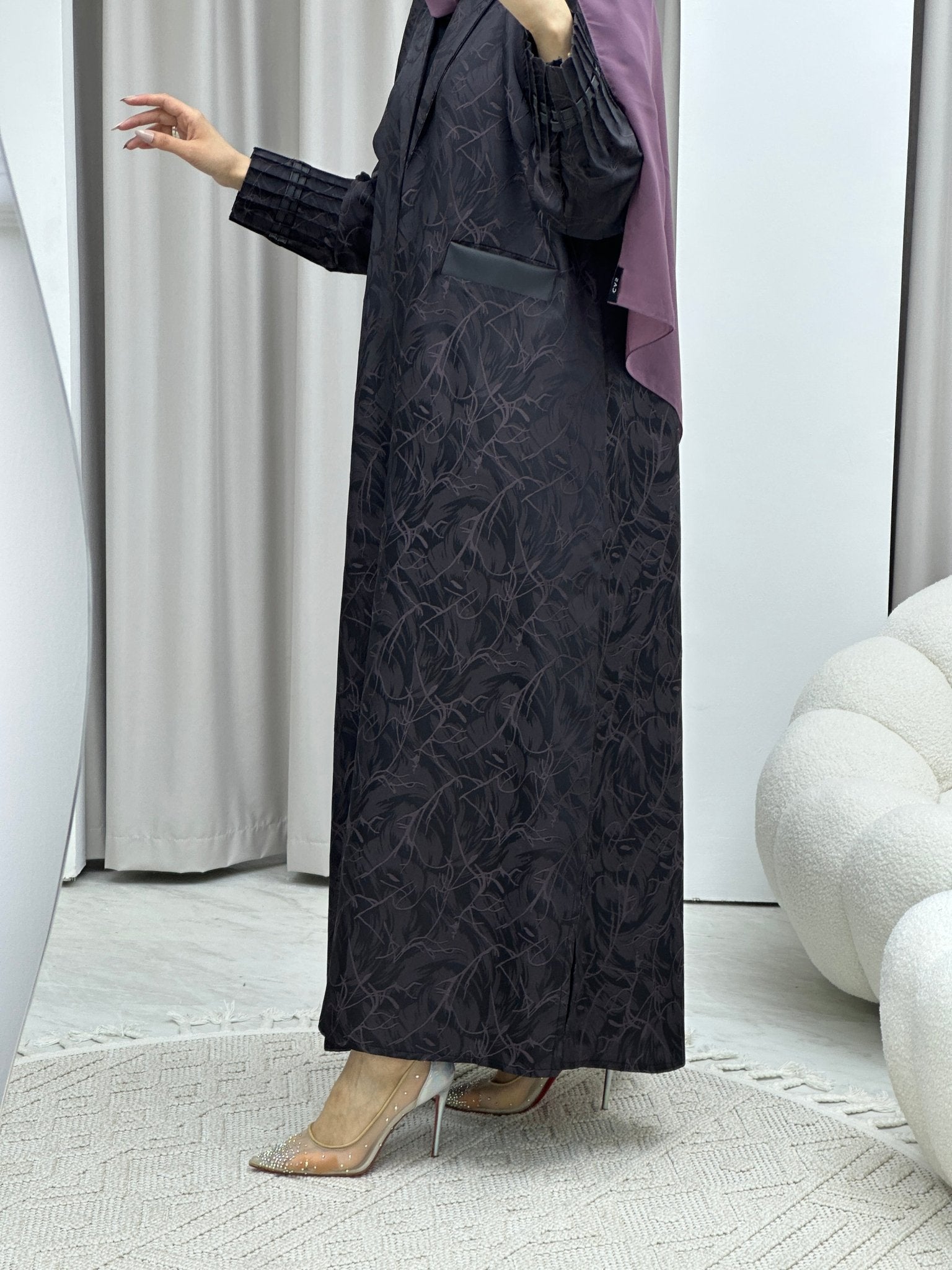 C Swirl Print Purple Coat Abaya