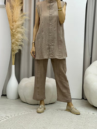 C Tan Pleated Linen Inner Set - XS / Tan