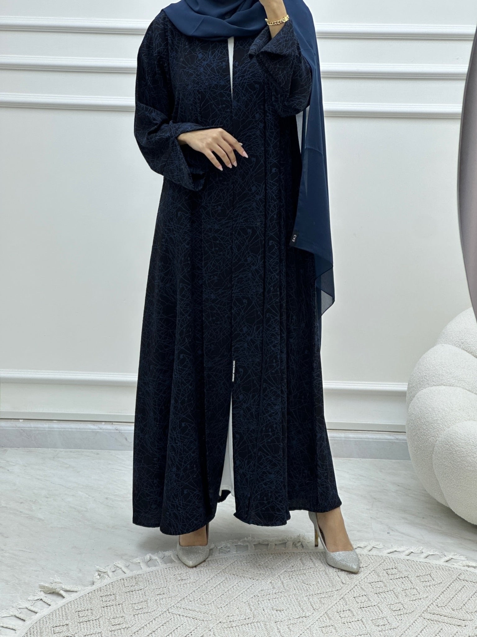 C Web Print Budget Blue Abaya