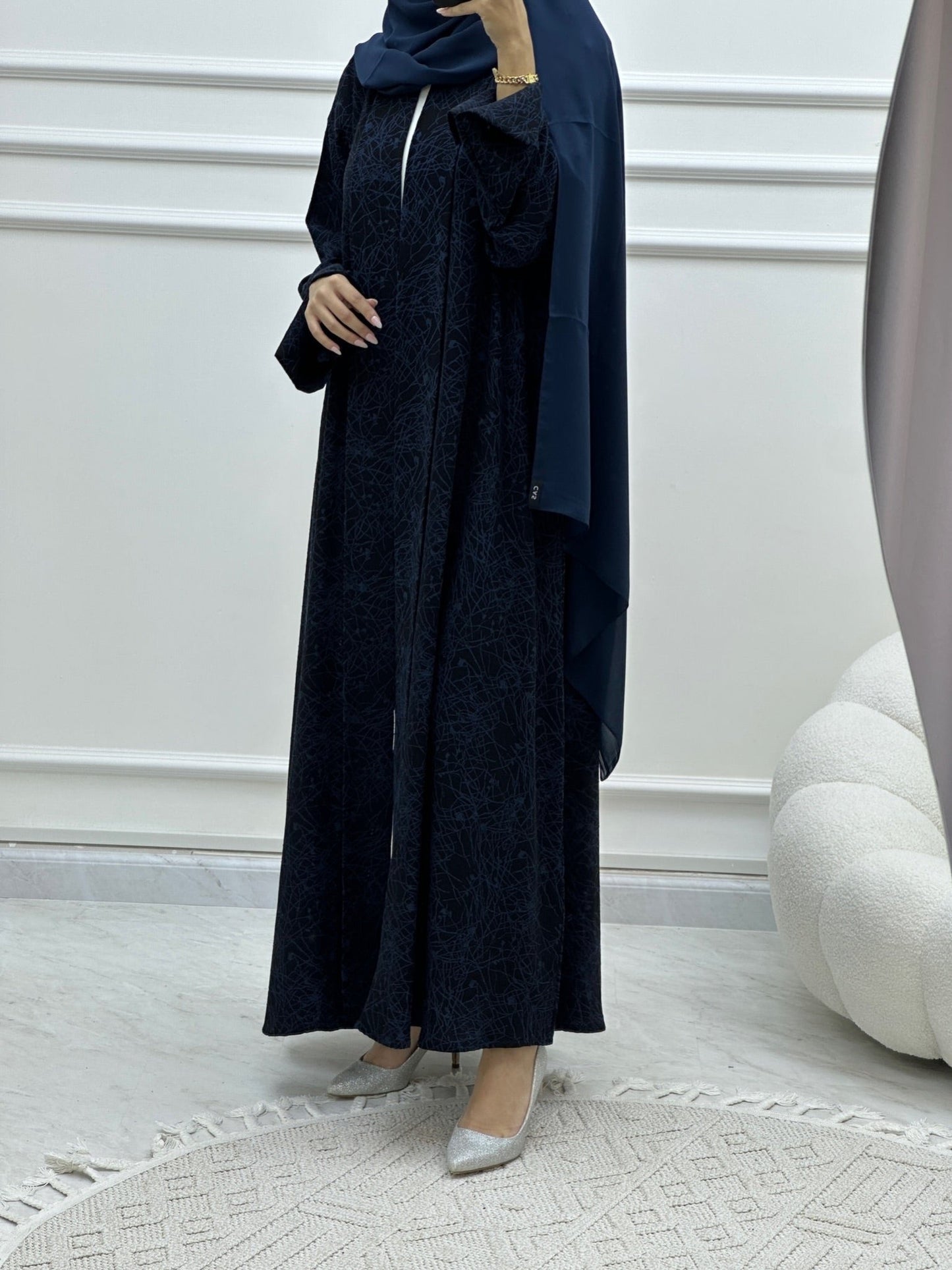 C Web Print Budget Blue Abaya