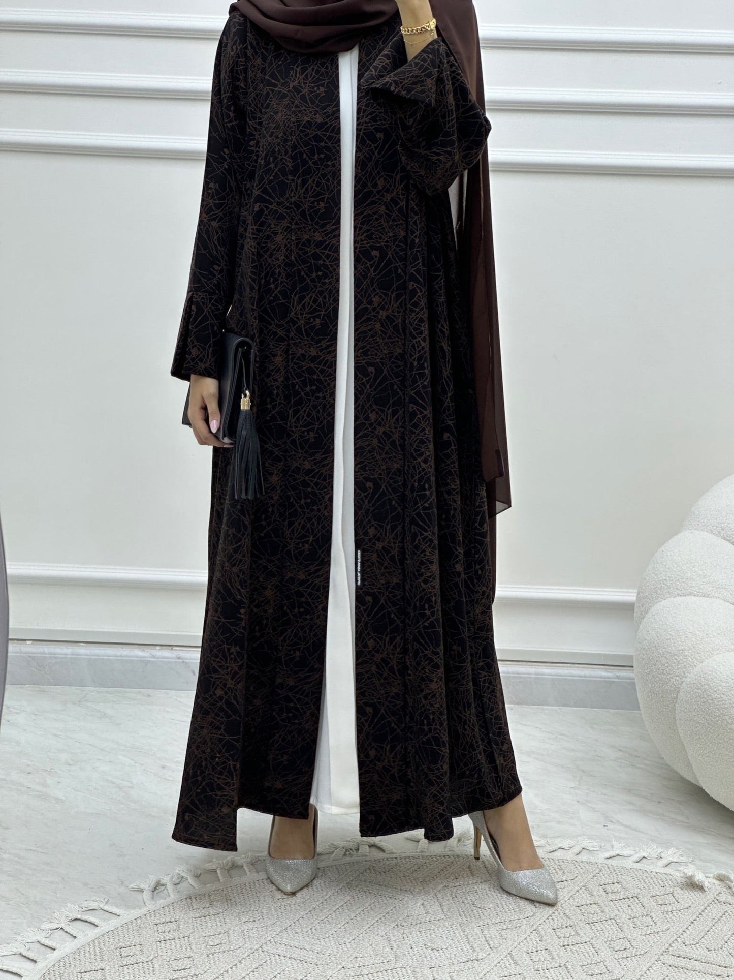 C Web Print Budget Brown Abaya