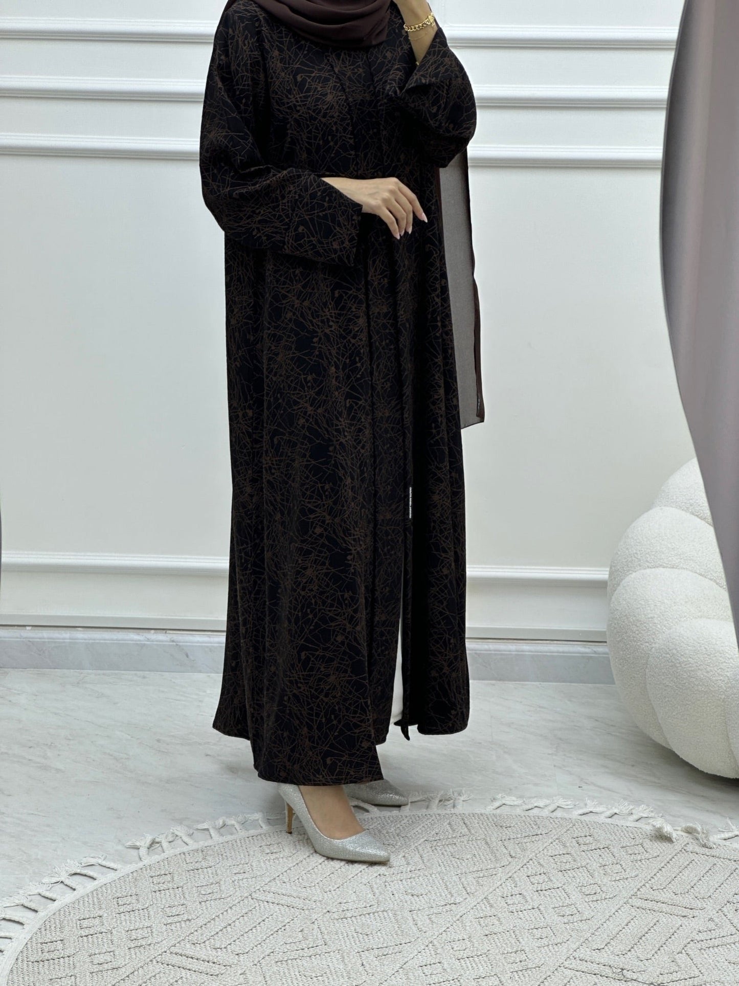 C Web Print Budget Brown Abaya