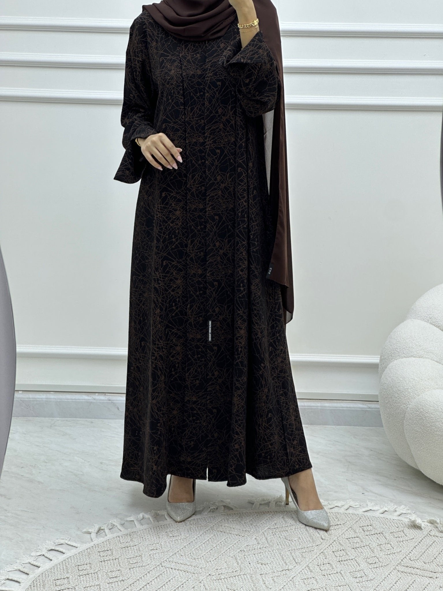 C Web Print Budget Brown Abaya