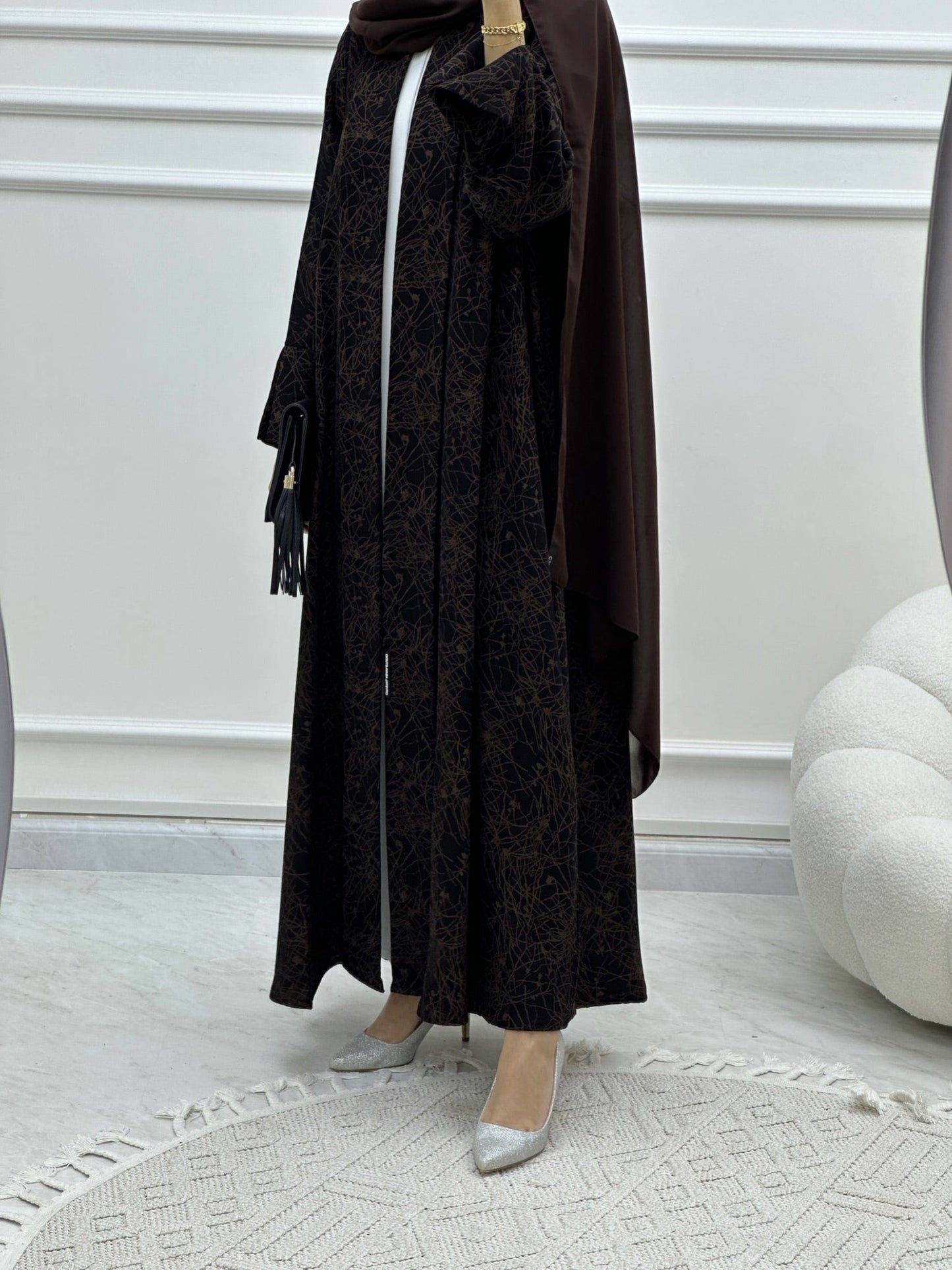 C Web Print Budget Brown Abaya