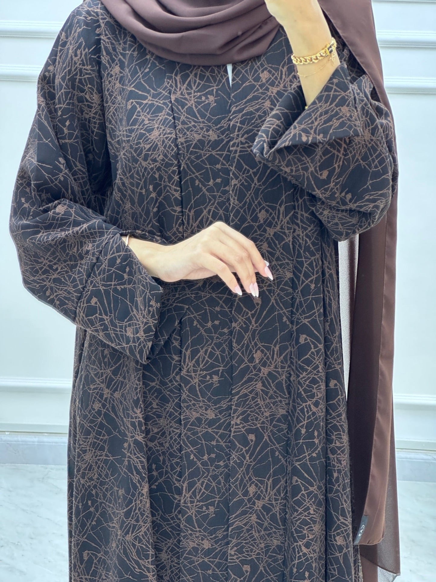 C Web Print Budget Brown Abaya