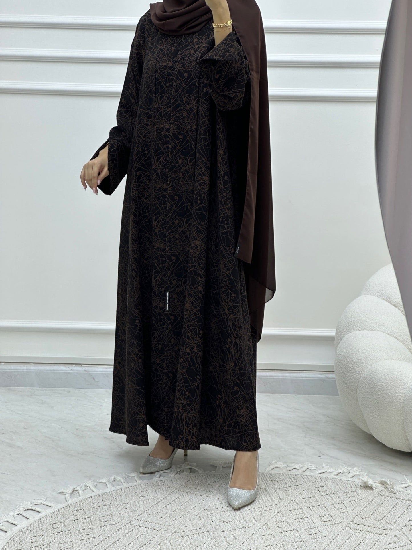 C Web Print Budget Brown Abaya