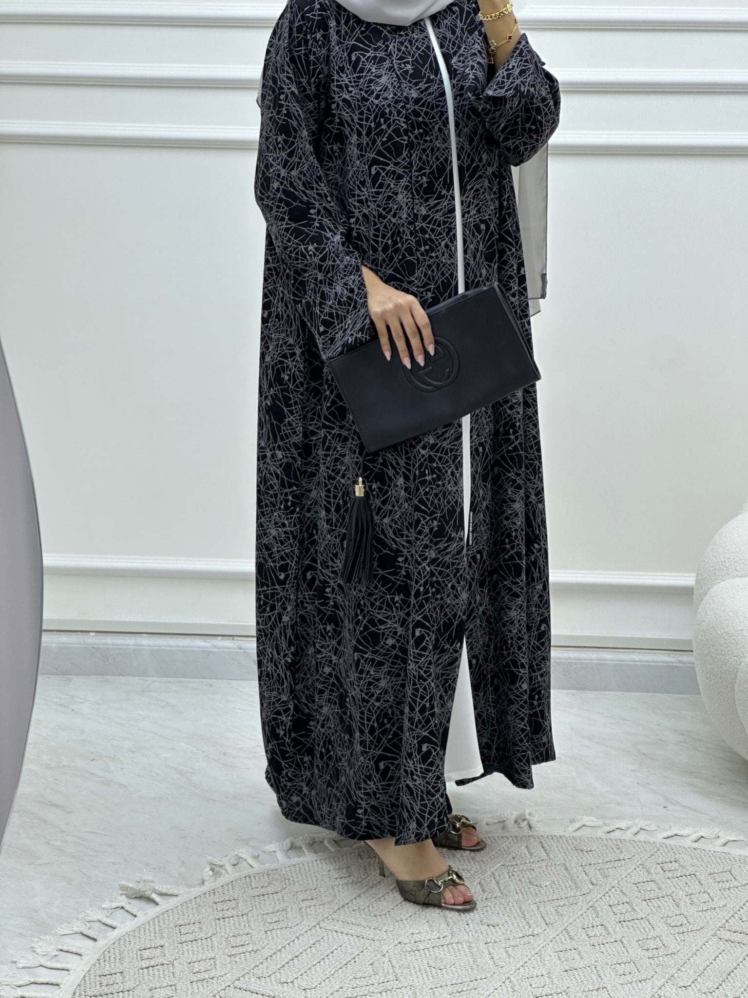 C Web Print Budget Grey Abaya