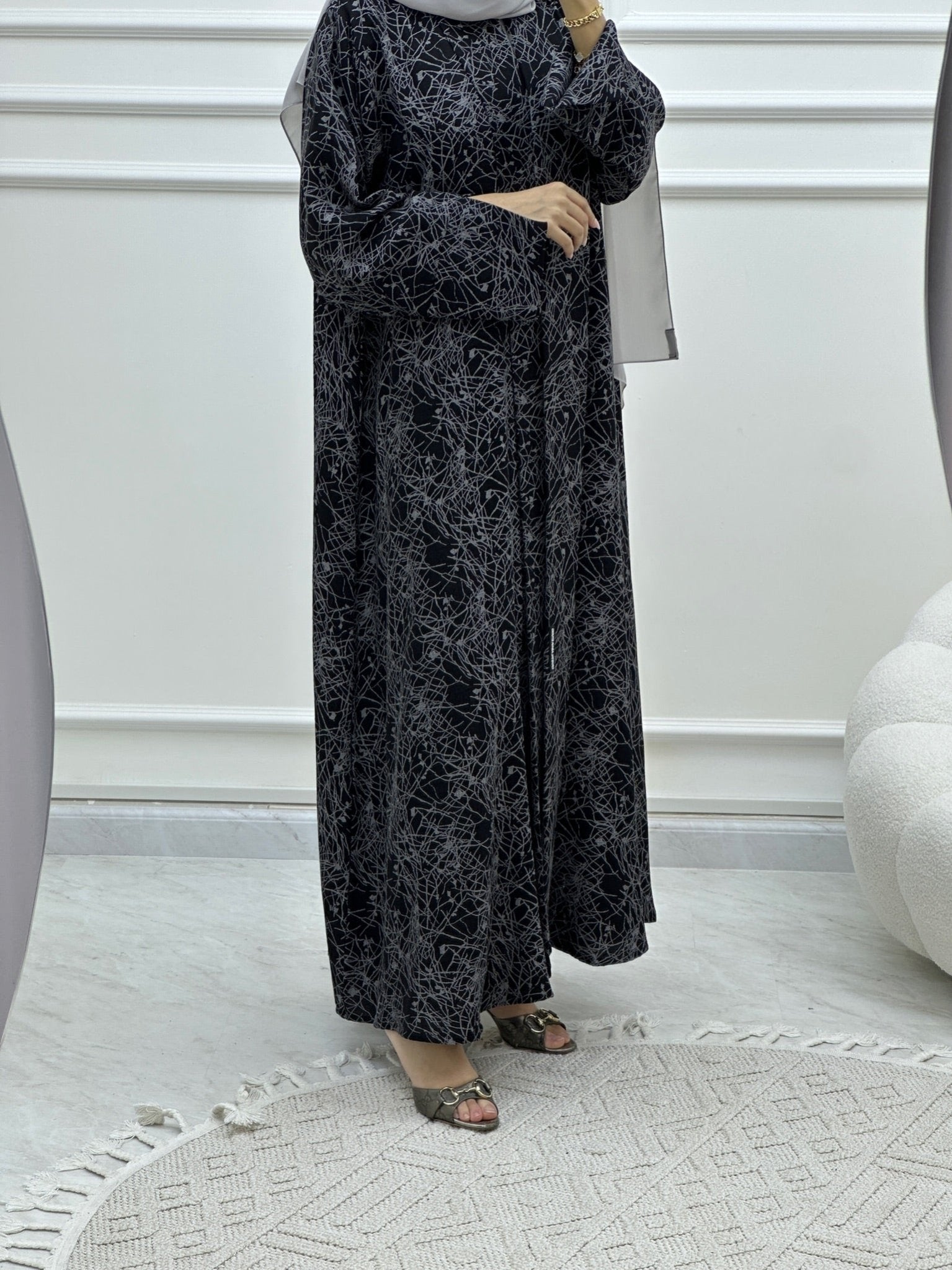 C Web Print Budget Grey Abaya