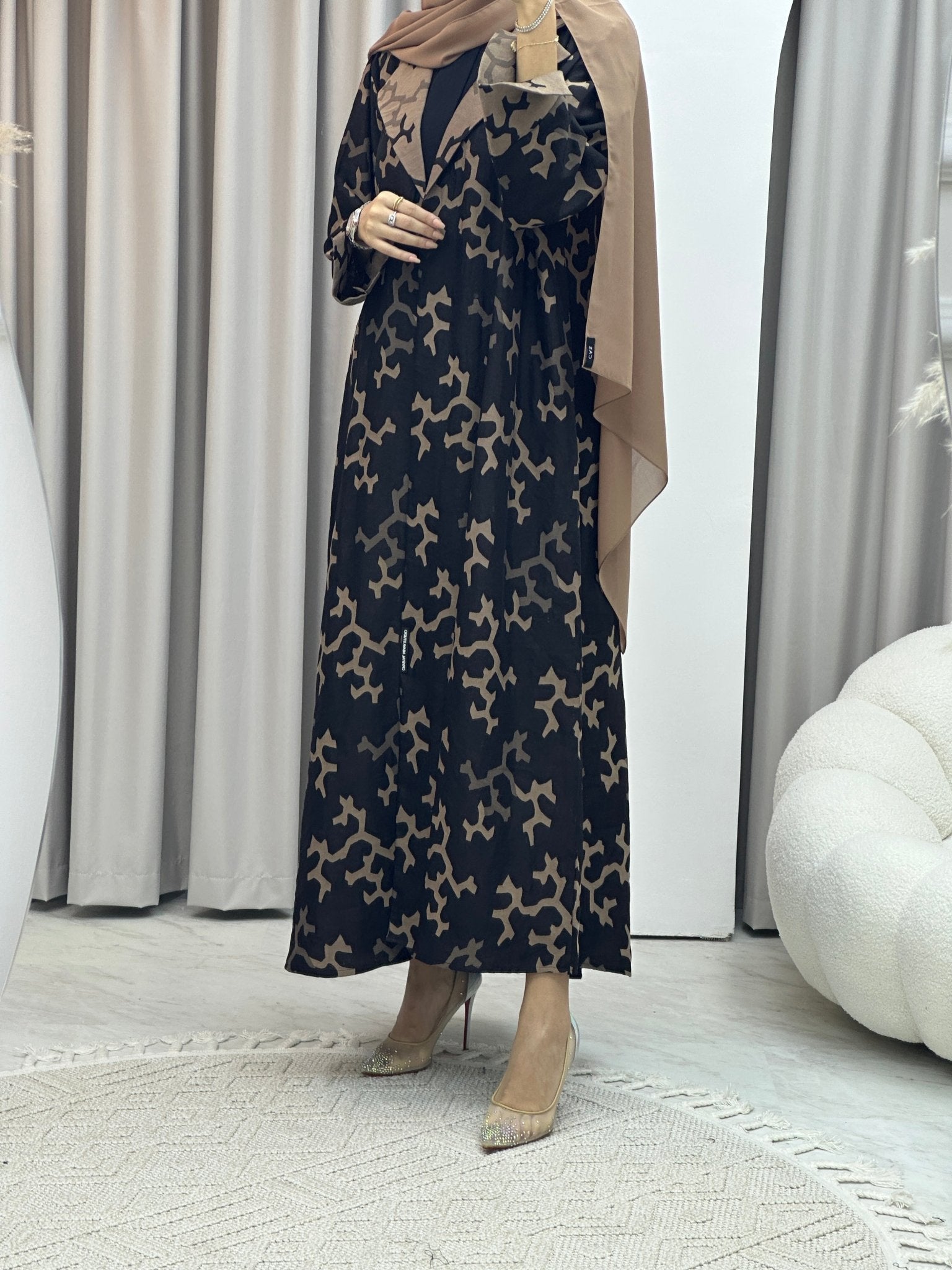 C Web Winter Beige Coat Abaya