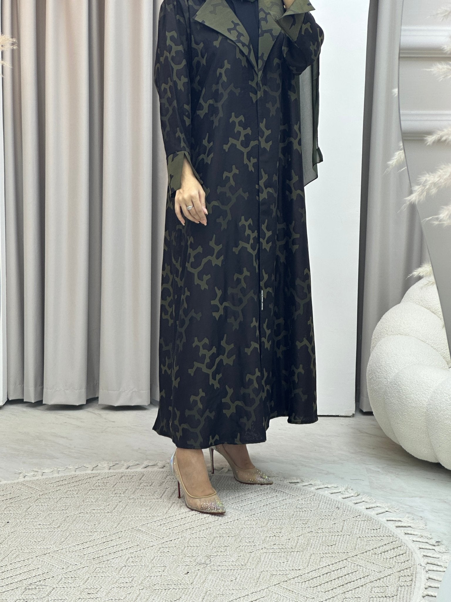 C Web Winter Green Coat Abaya