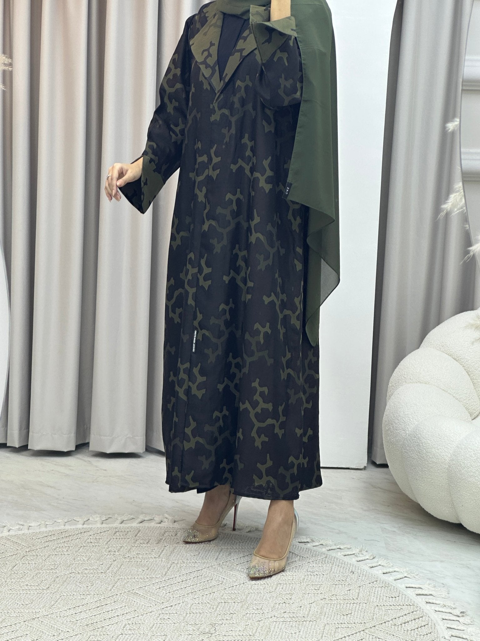 C Web Winter Green Coat Abaya