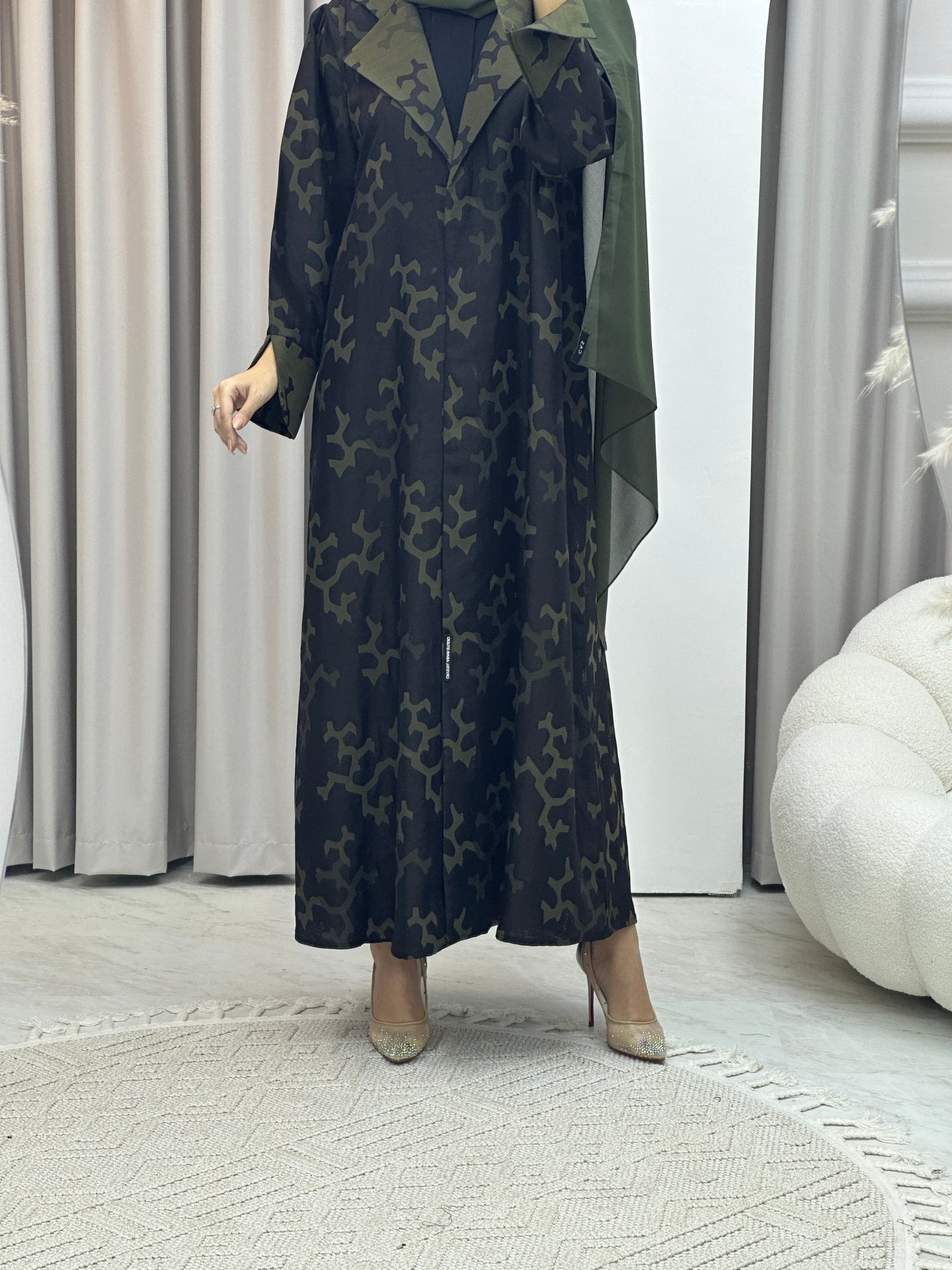 C Web Winter Green Coat Abaya