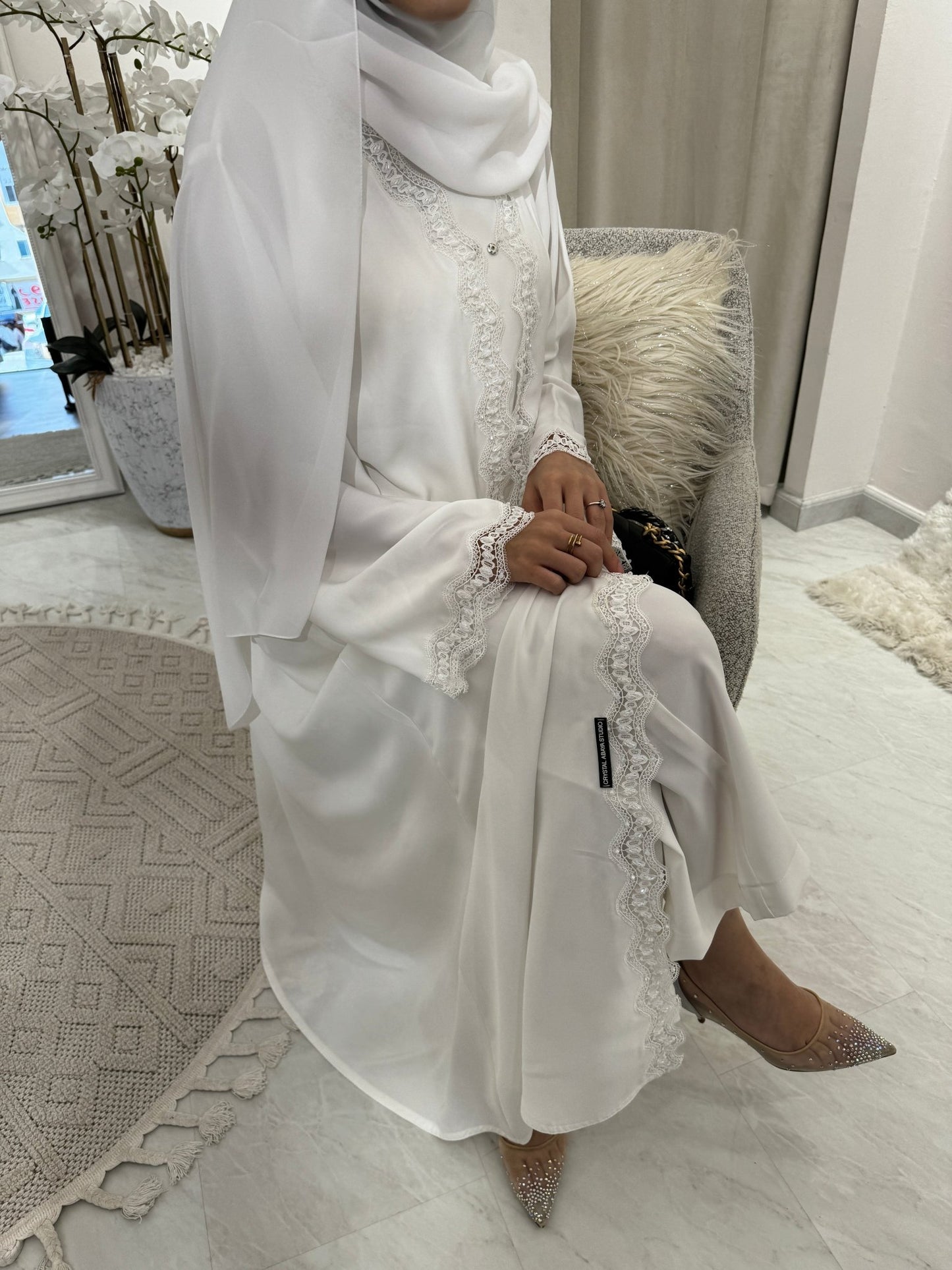 C White Lace Nada Eid Abaya