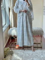 C - White - LightBlue - Tweed - Abaya - Set - 2023