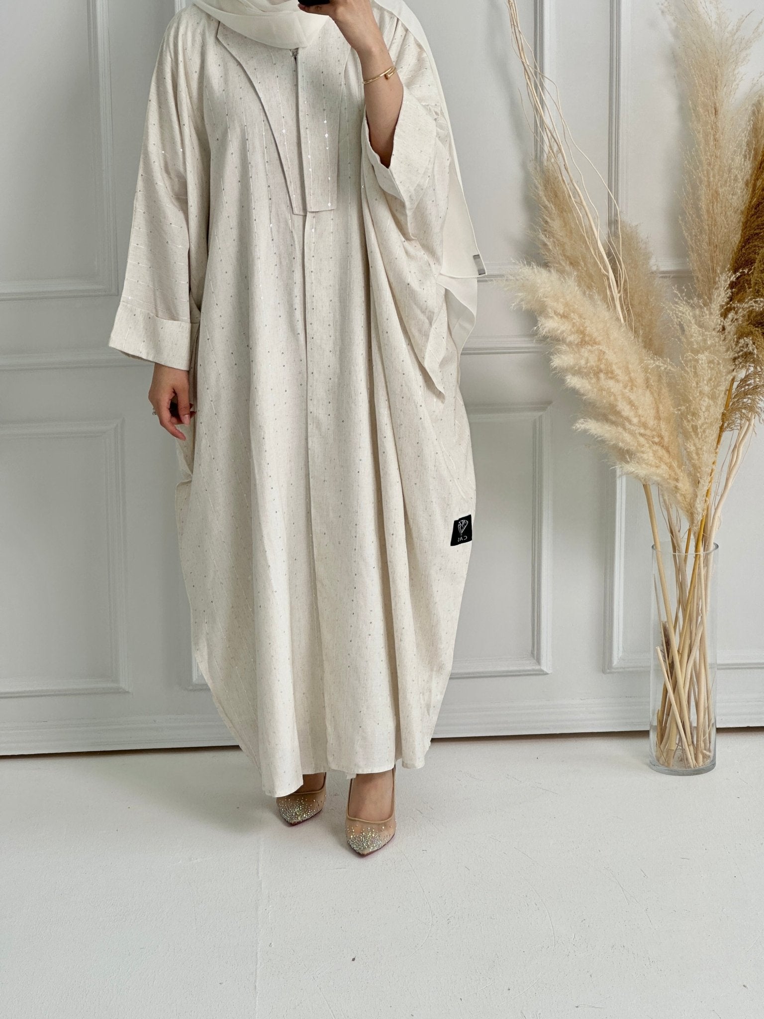 C - White - Linen - Evening - Abaya - 53