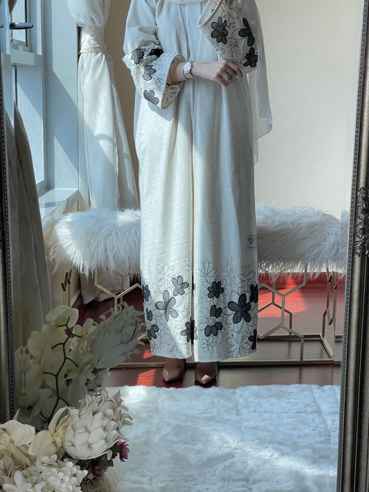 C - WhiteFloral - Wool - Abaya