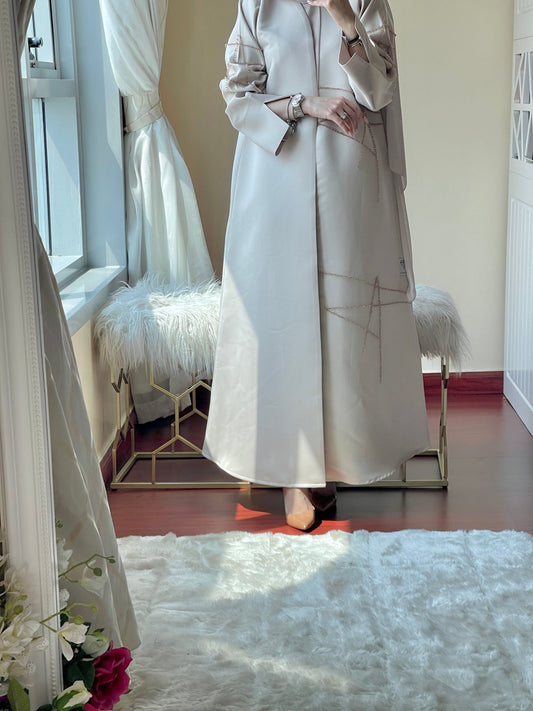 CE - Cream - Satin - Coat - Abaya - Set