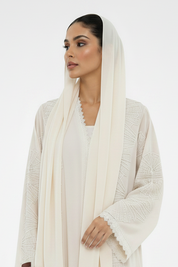 C 2568 Almond Mousse Lace Abaya