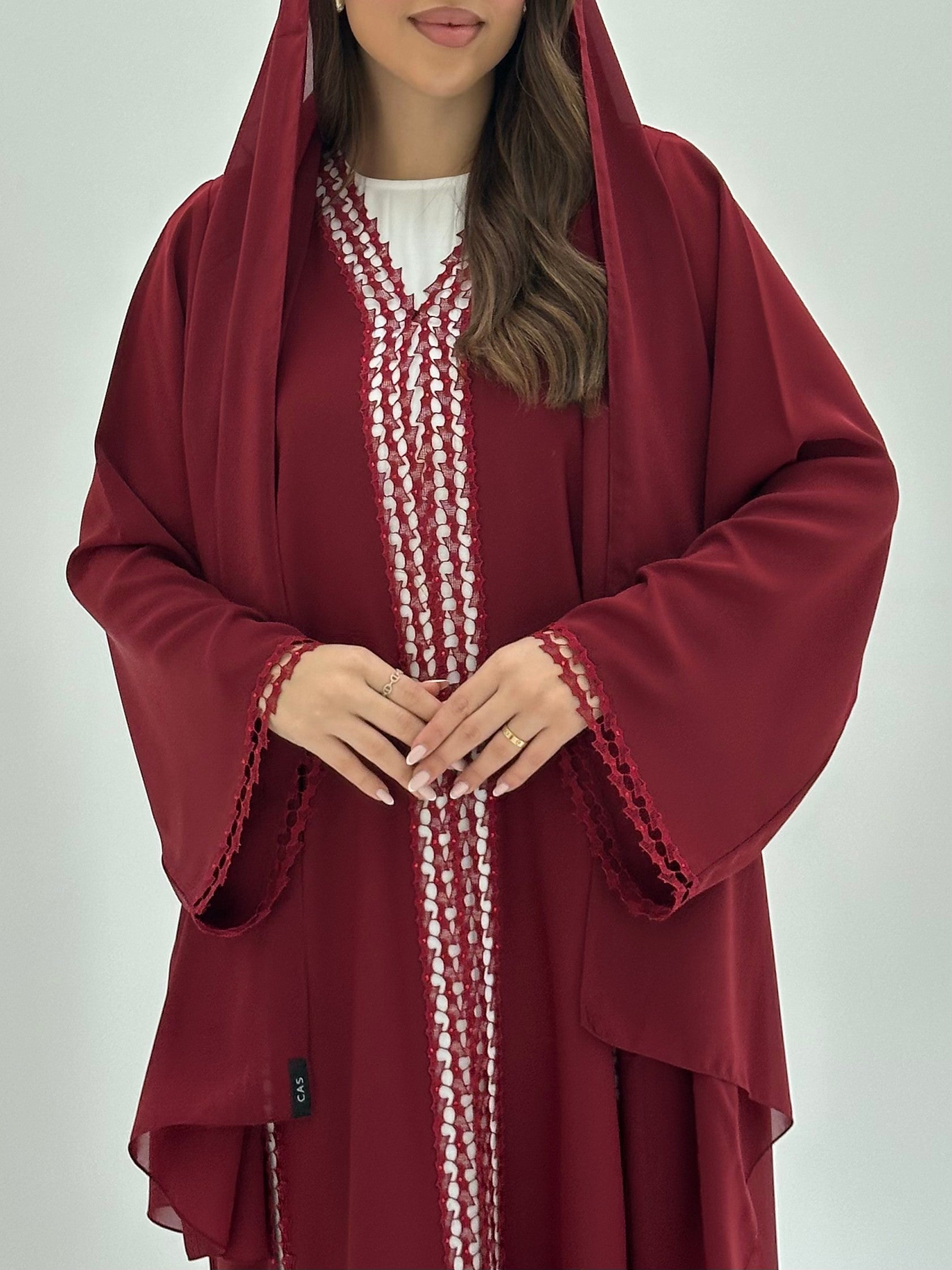 C 1815 Maroon Crystal Lace Abaya