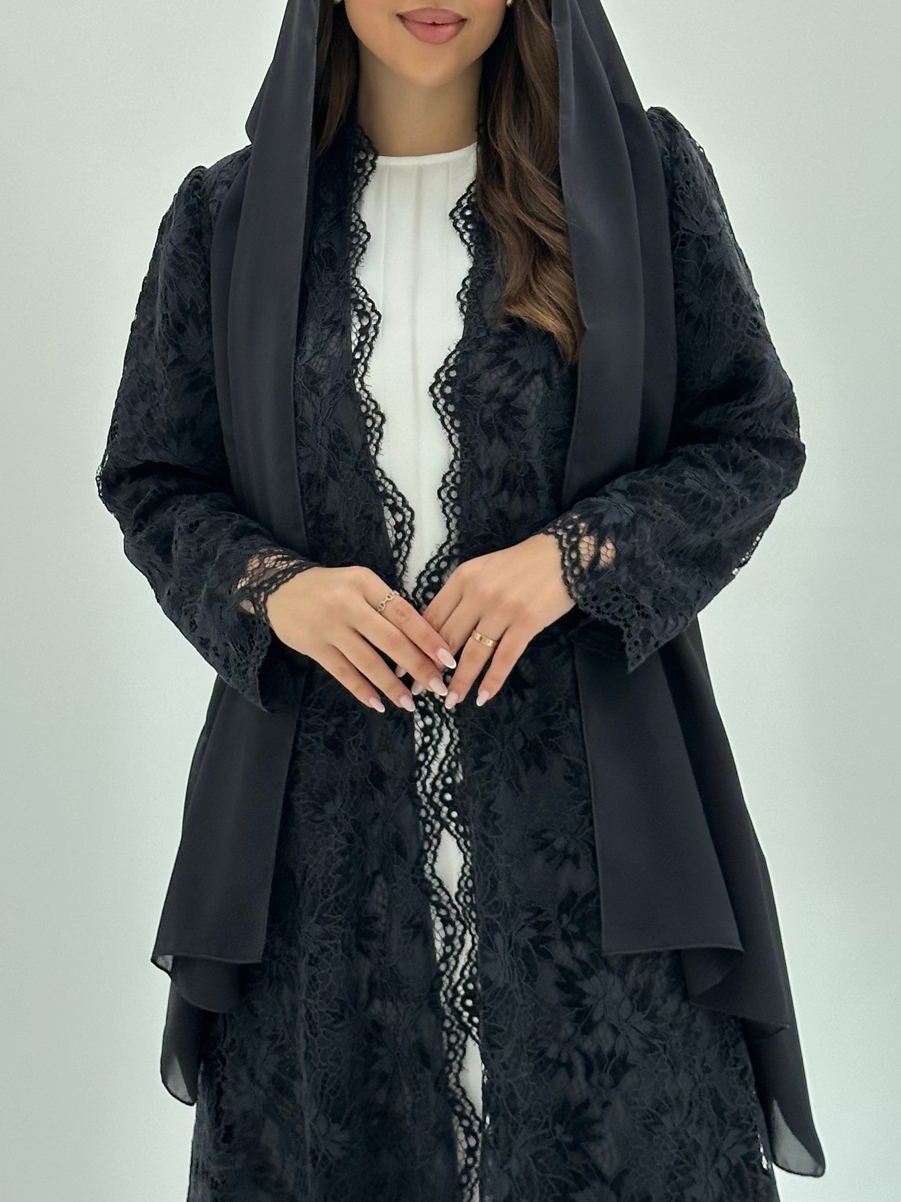 C 1796-01 Dark Grey Dantel Abaya