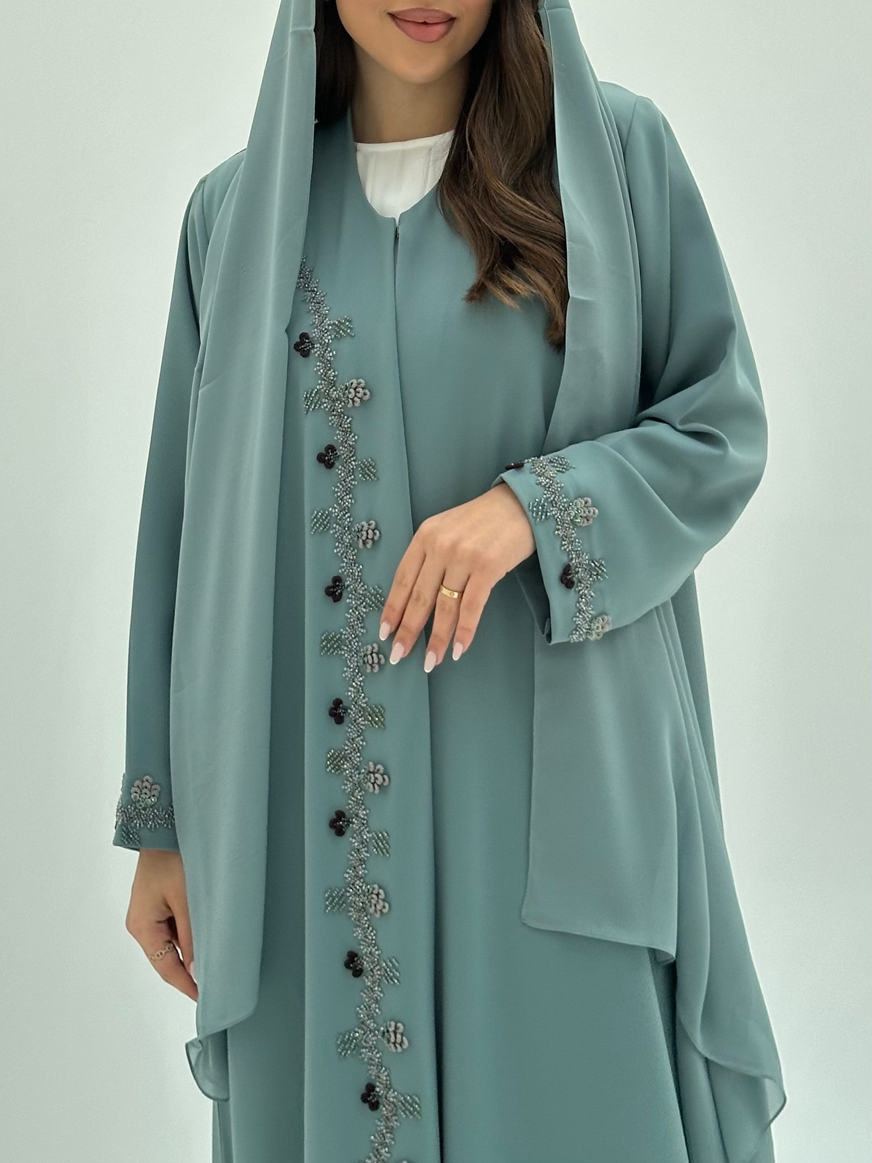 C 1819 Teal Beaded Abaya