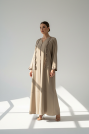 C 1889 Beige Beaded Abaya