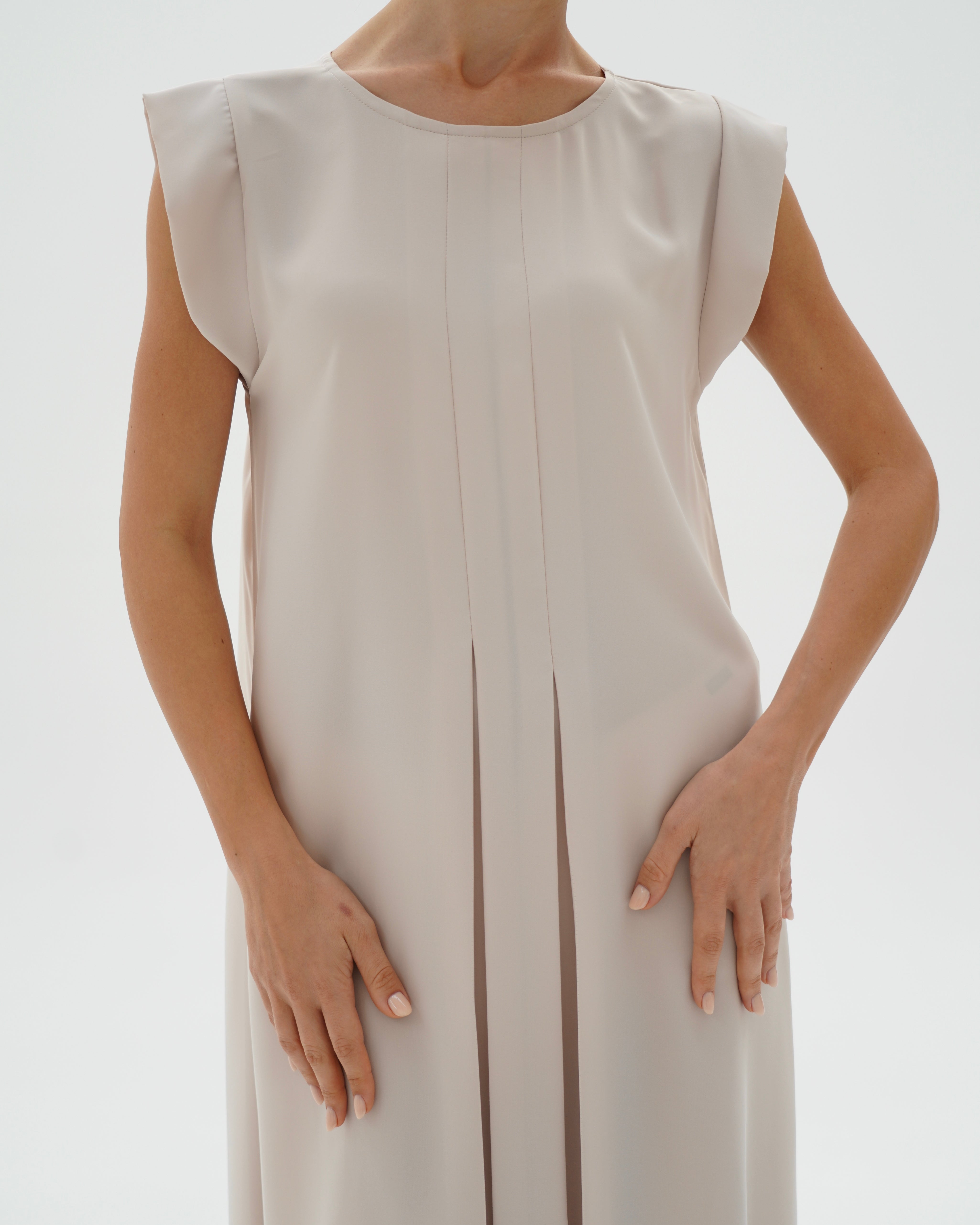 C 006-01 Premium Ivory Pleated Under Abaya Dress