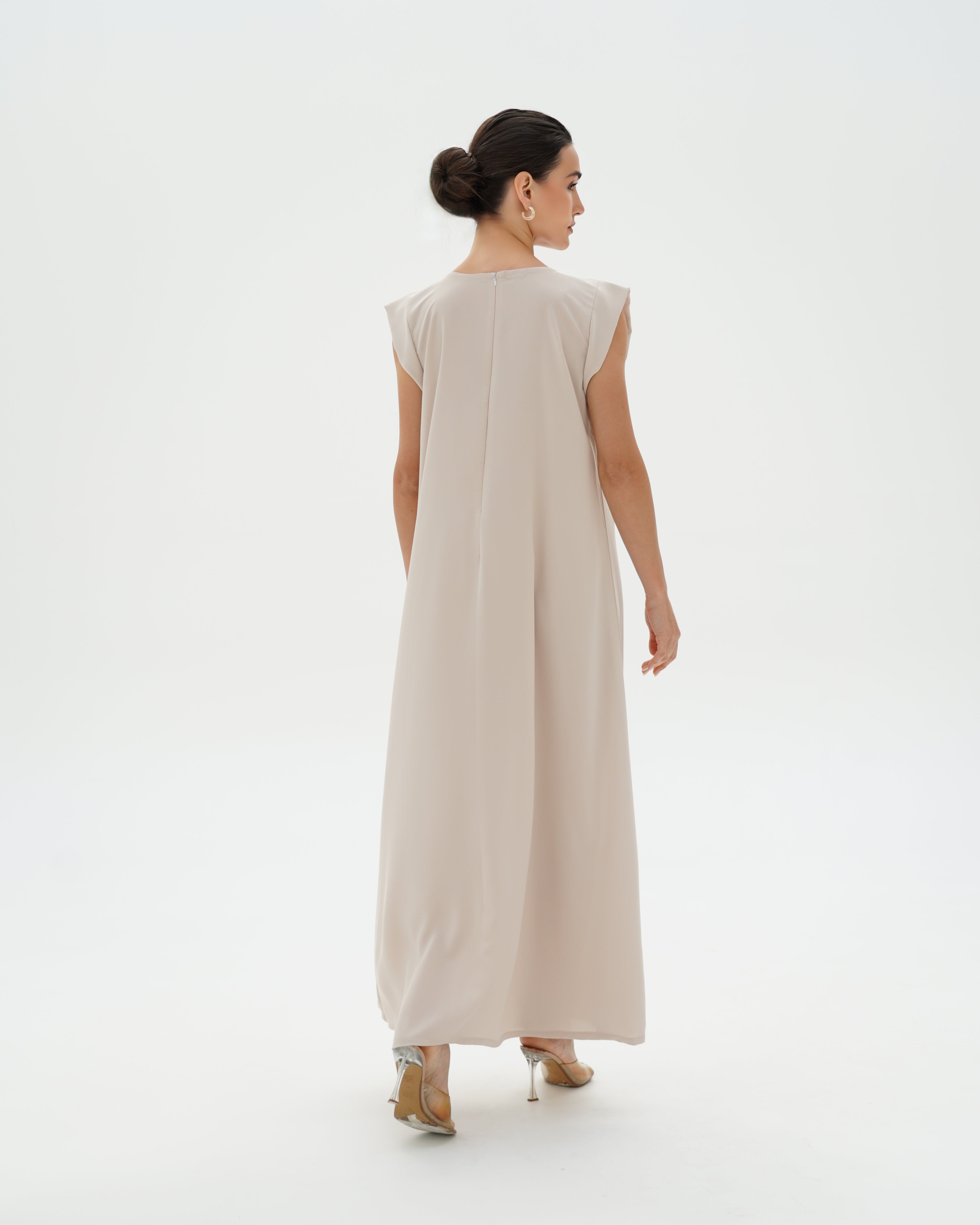 C 006-01 Premium Ivory Pleated Under Abaya Dress