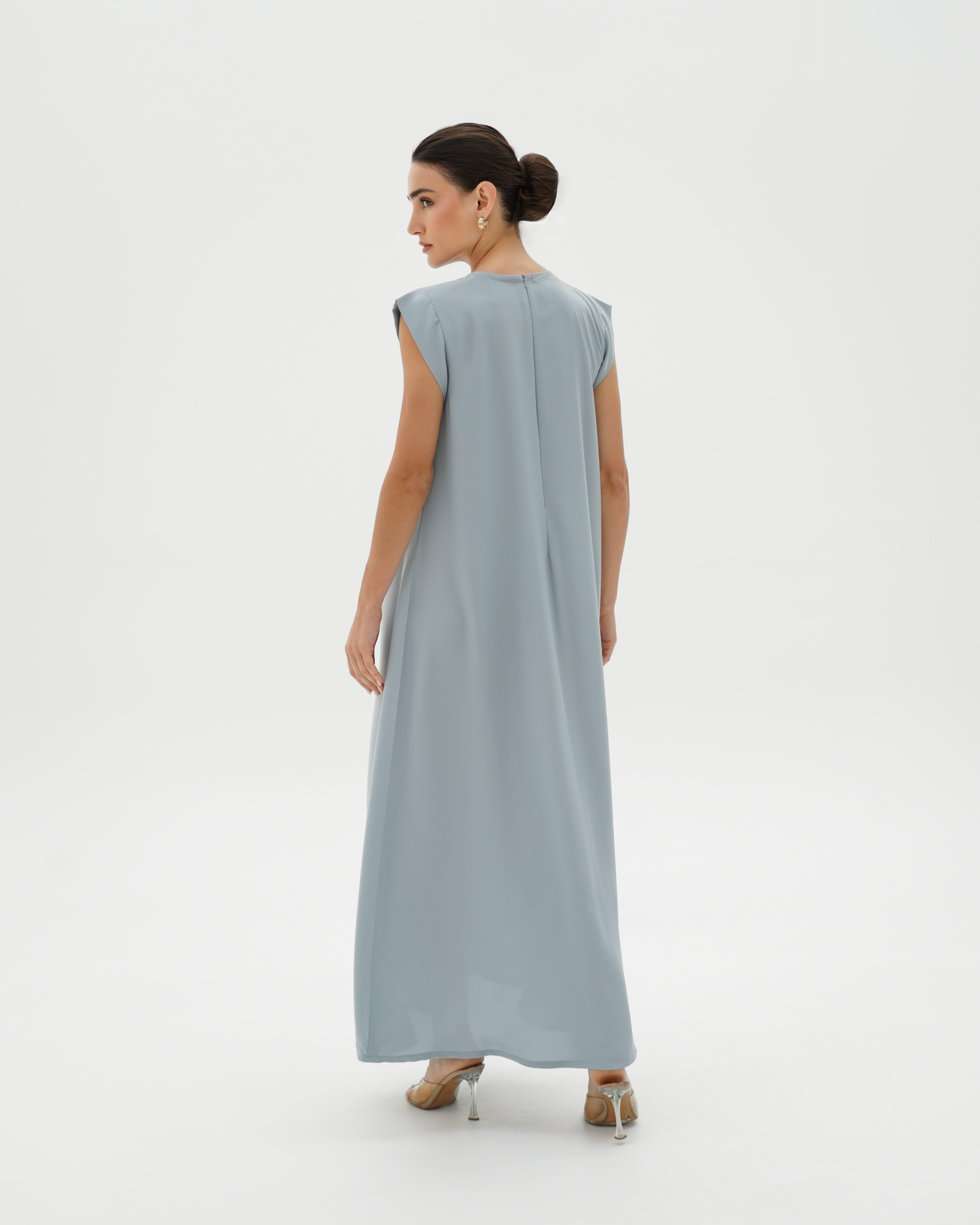 C 006-02 Premium Sky Blue Pleated Under Abaya Dress