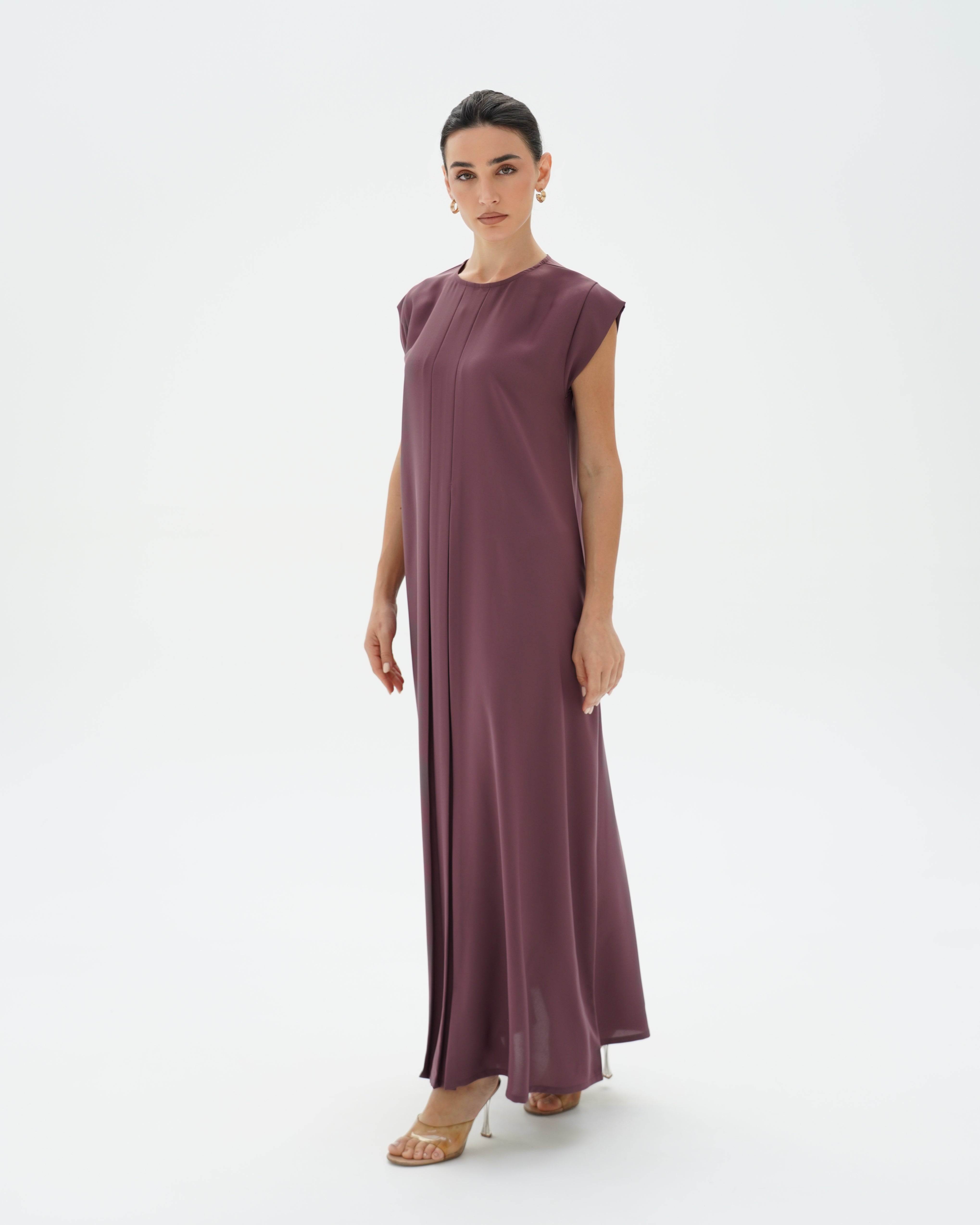 C 006-06 Premium Dull Magenta Pleated Under Abaya Dress