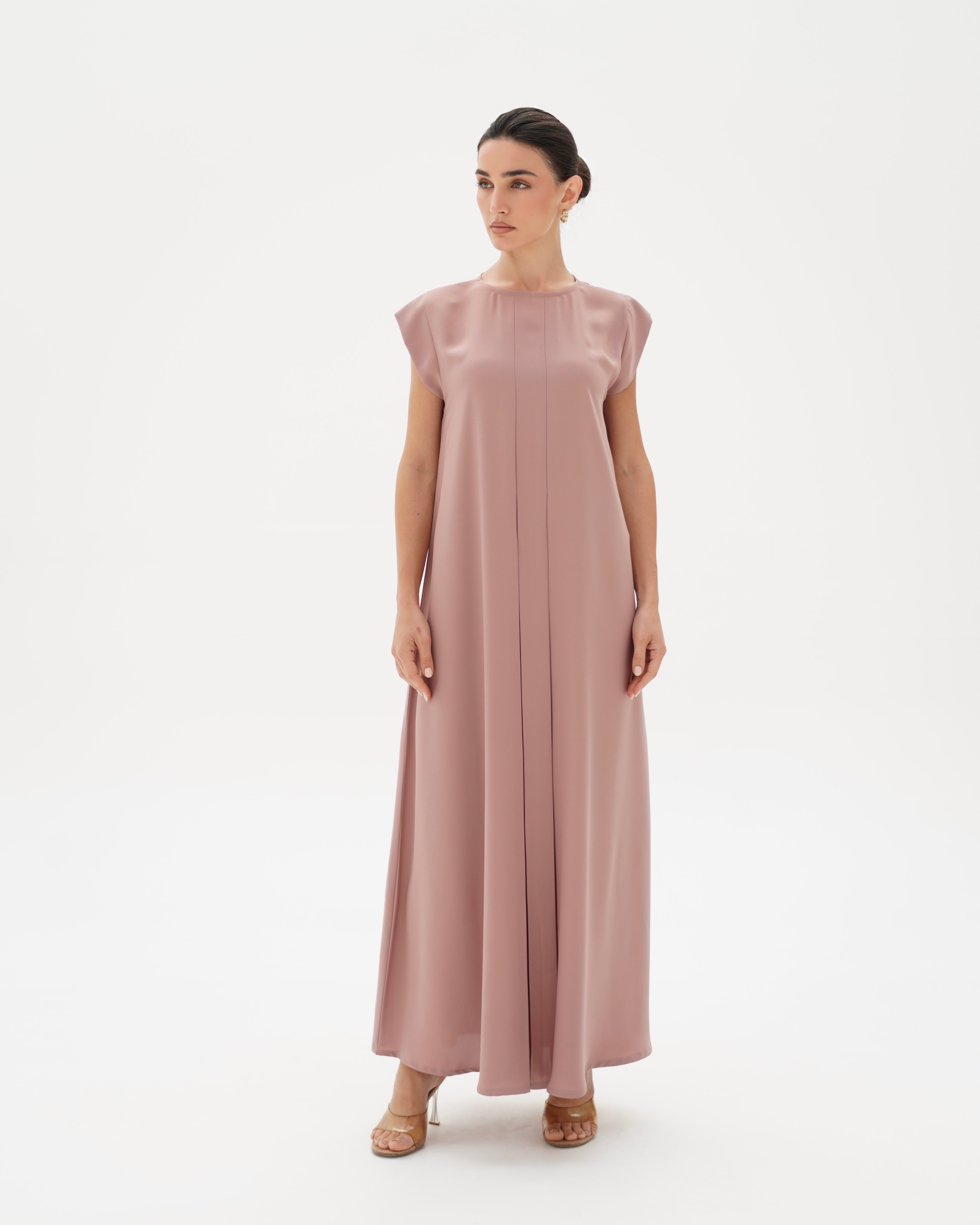 C 006-07 Premium Pale Pink Pleated Under Abaya Dress