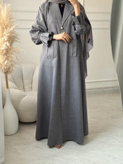 C 1472 Grey Coat Abaya
