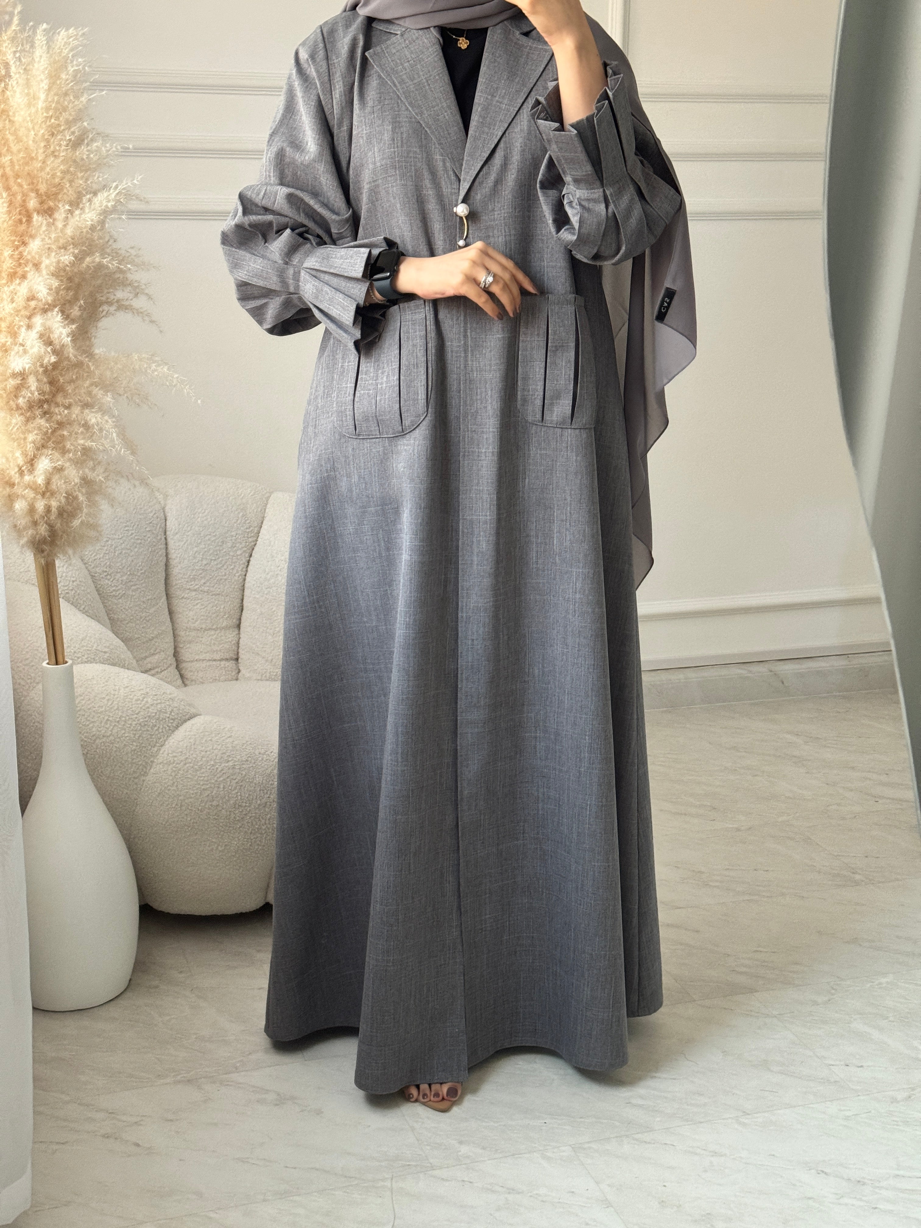C 1472 Grey Coat Abaya