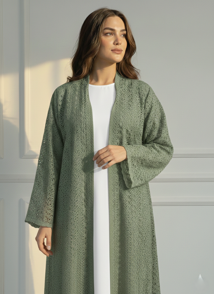 C 1717-04 Mint Green Dantel Abaya