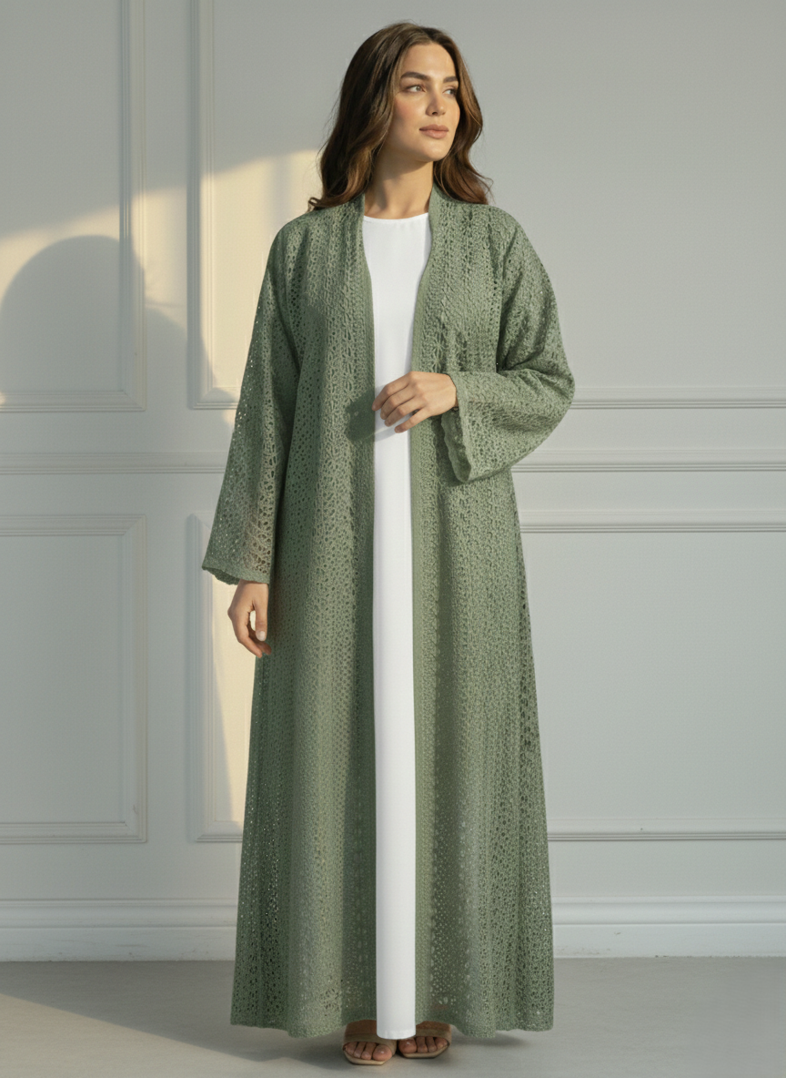 C 1717-04 Mint Green Dantel Abaya