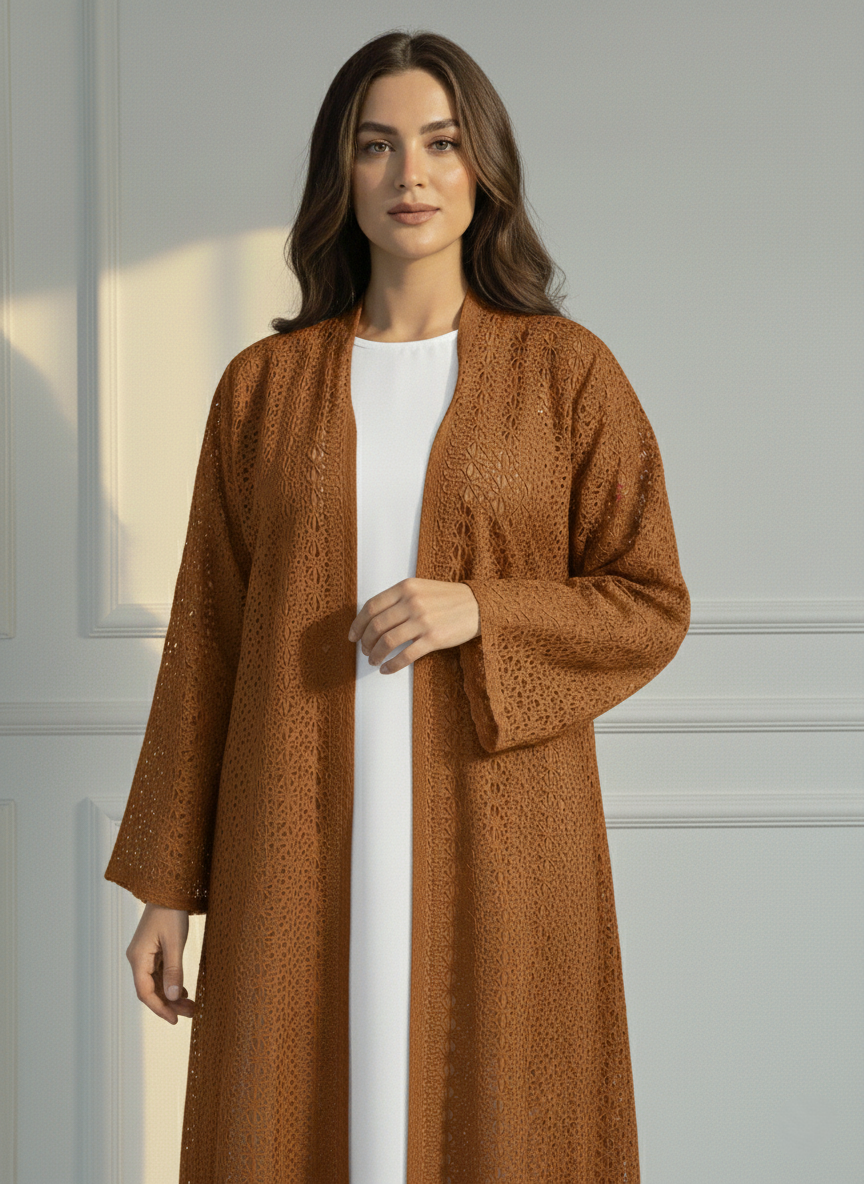 C 1717-05 Rust Orange Dantel Abaya