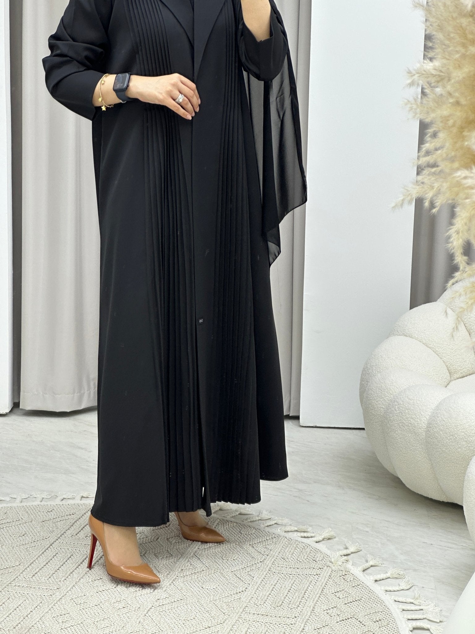 Pleated Black Abaya Coat Set - C2543