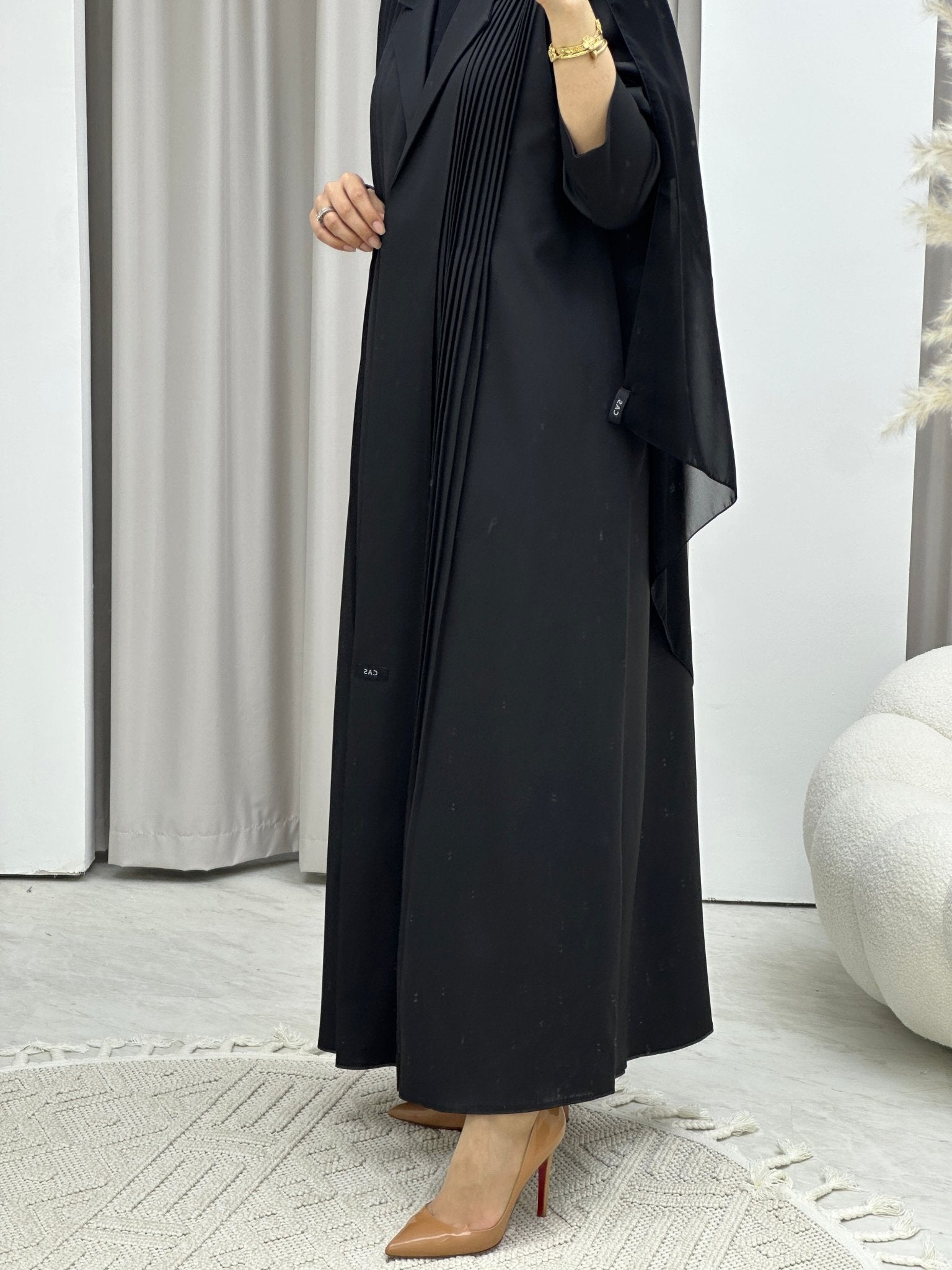 Pleated Black Abaya Coat Set - C2543