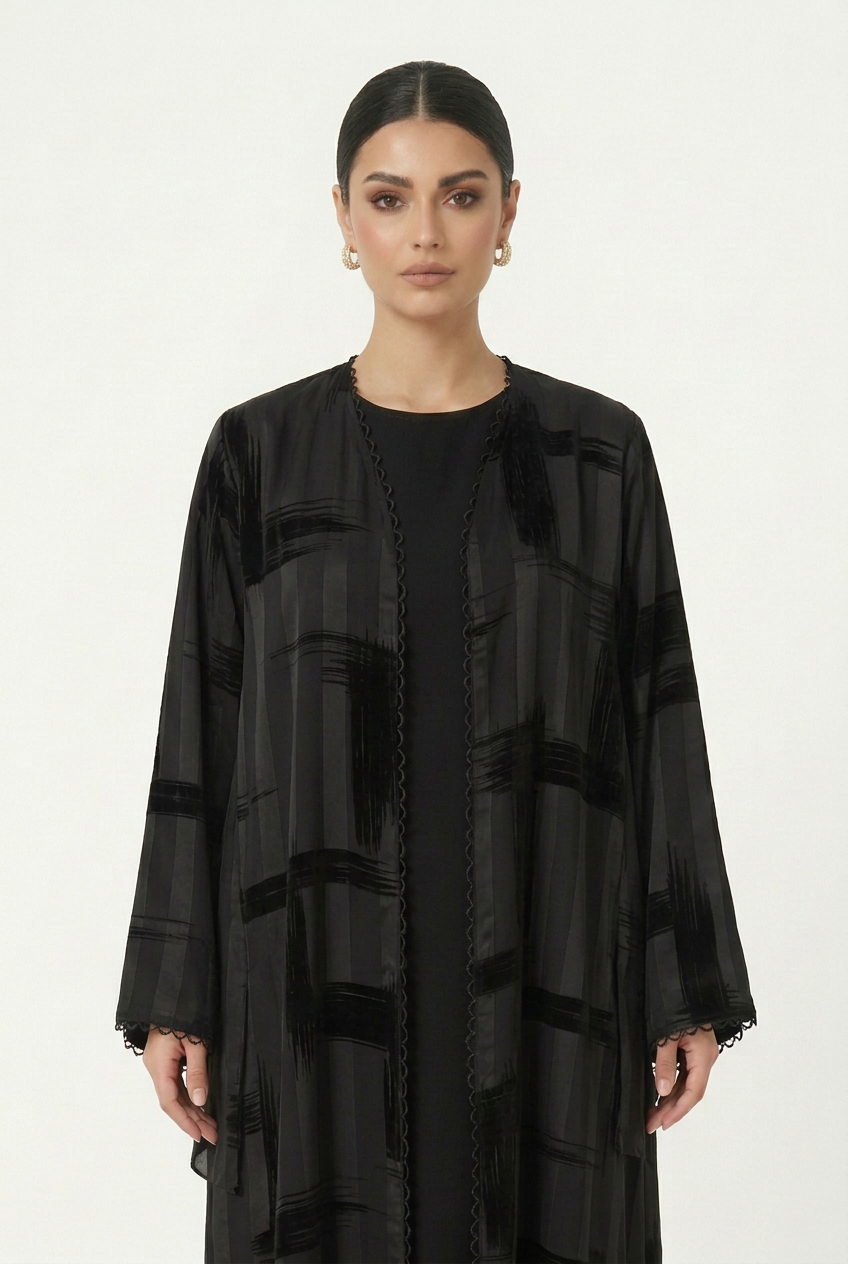 C 2828 Black Striped Lace Abaya