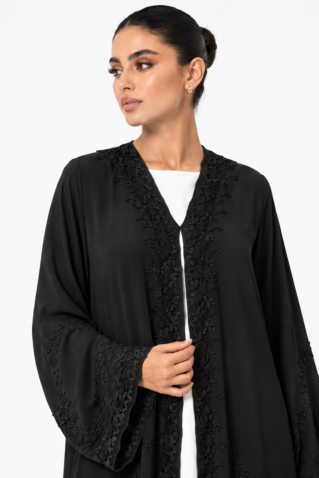 C 2509-02 Black Embroidered Lace Abaya